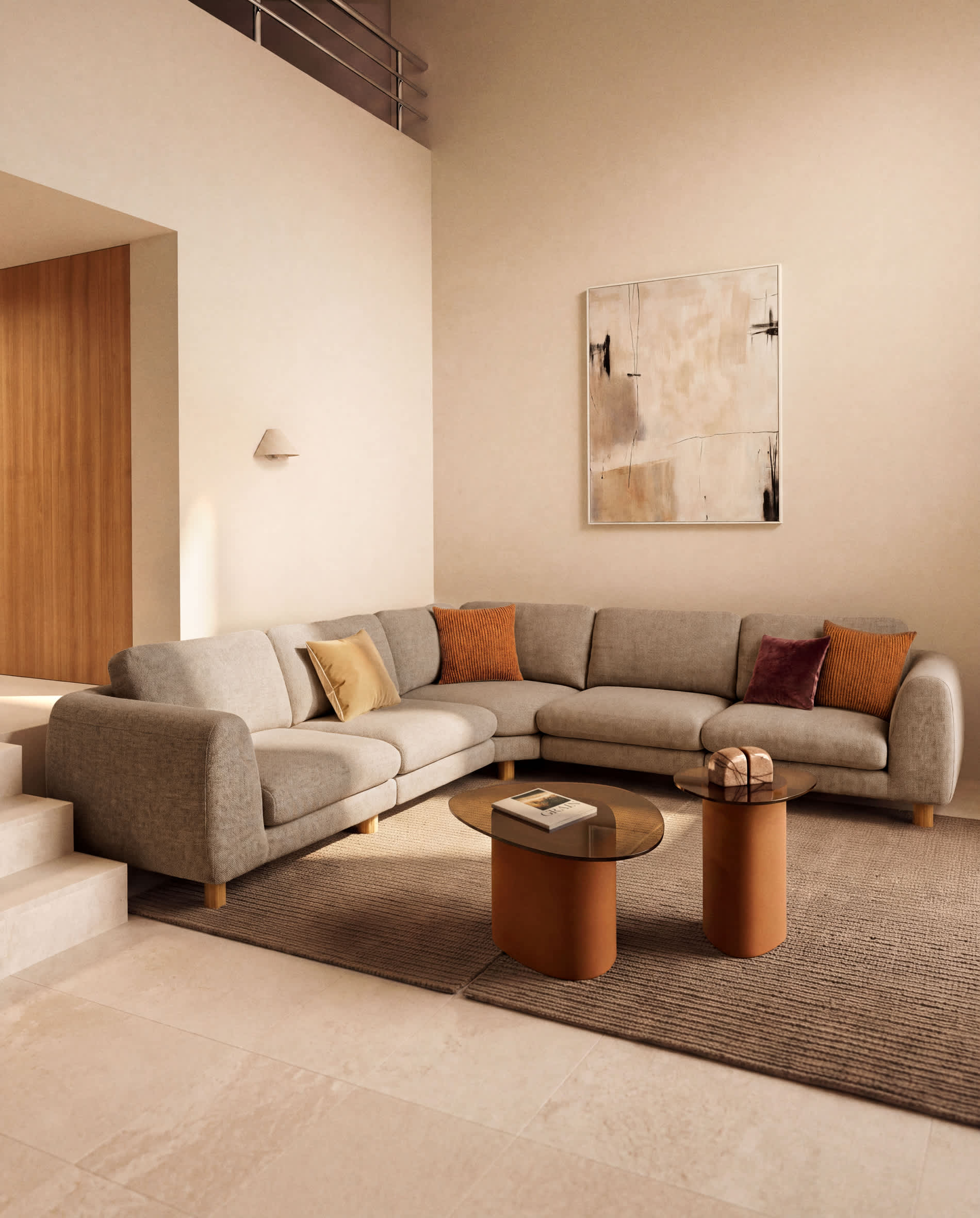Vera light brown 5-seater corner sofa with natural-finish solid ash wood legs 330 x 330 cm FSC Mix Credit