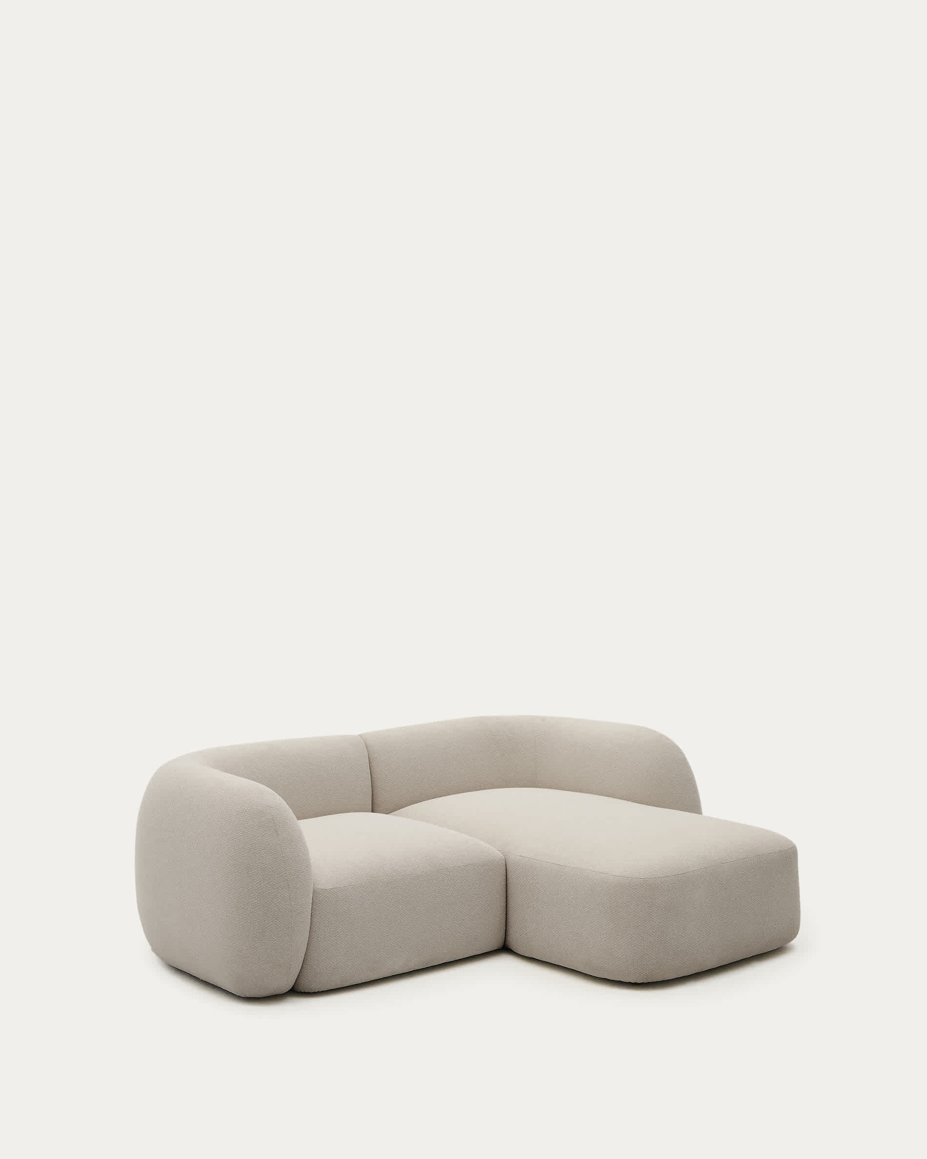 Martina fire-retardant stone-coloured chenille 2-seater modular sofa with right chaise longue 230 cm