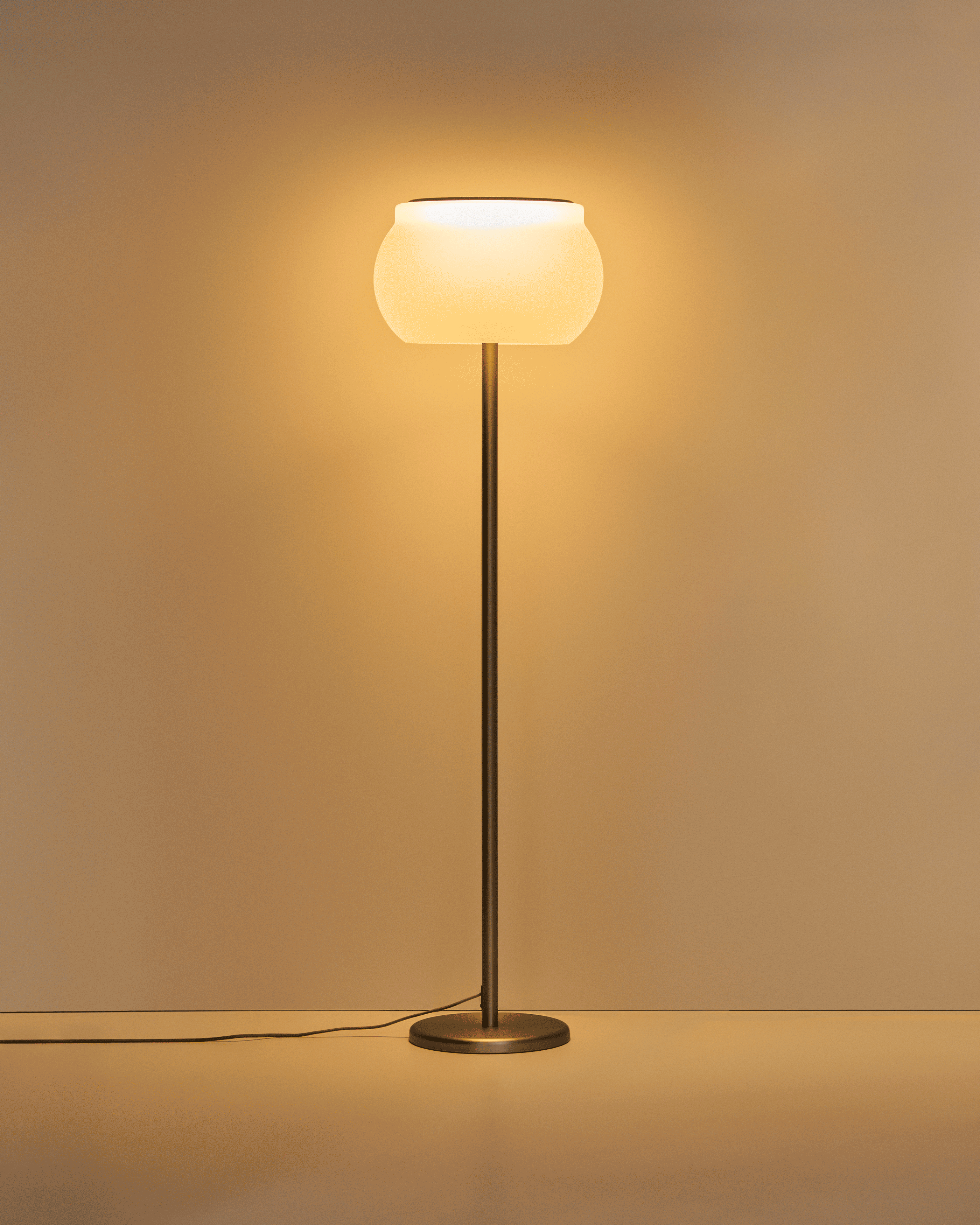 Leruna LED frosted glass and metal floor lamp with galvanised finish
