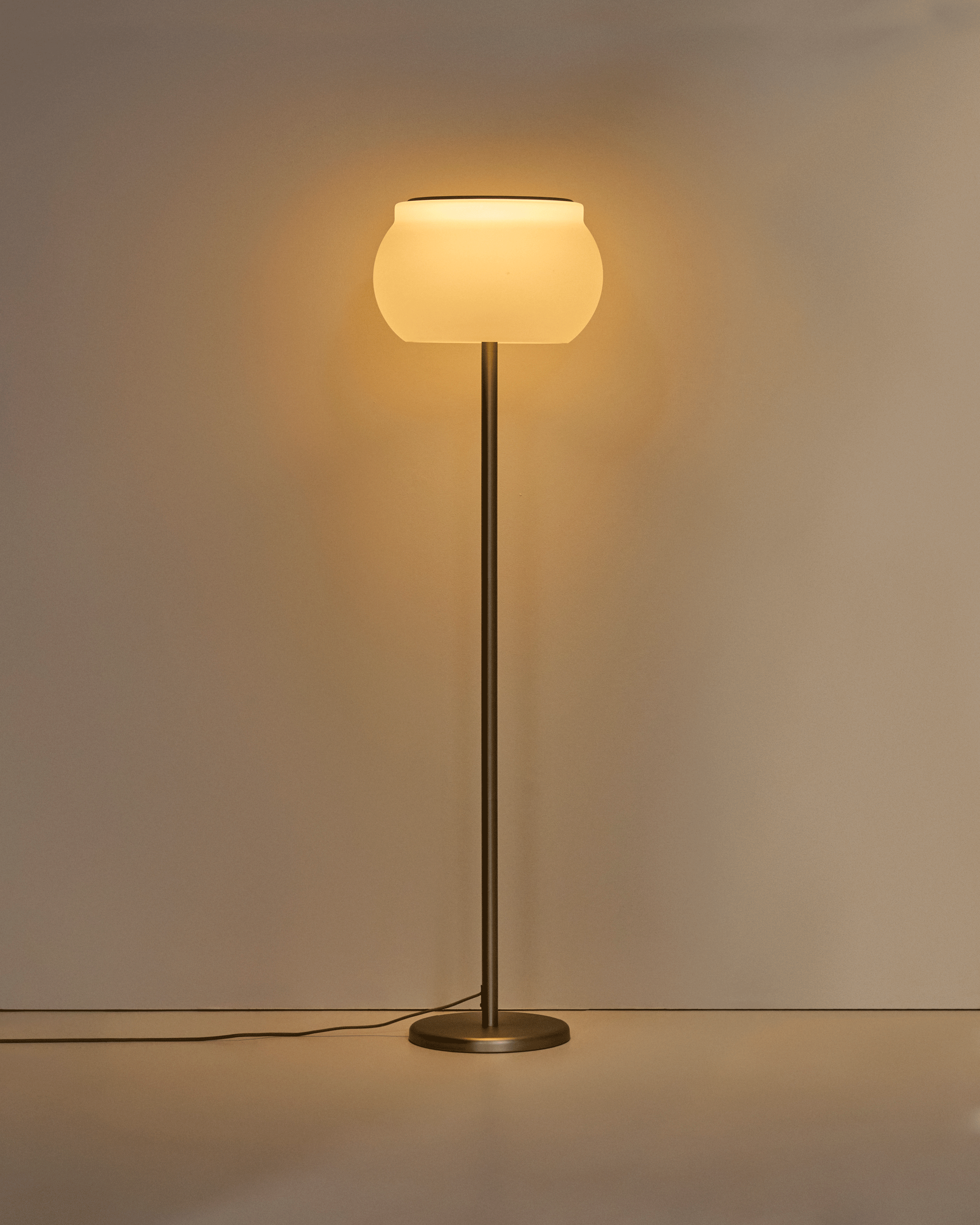 Leruna LED frosted glass and metal floor lamp with galvanised finish