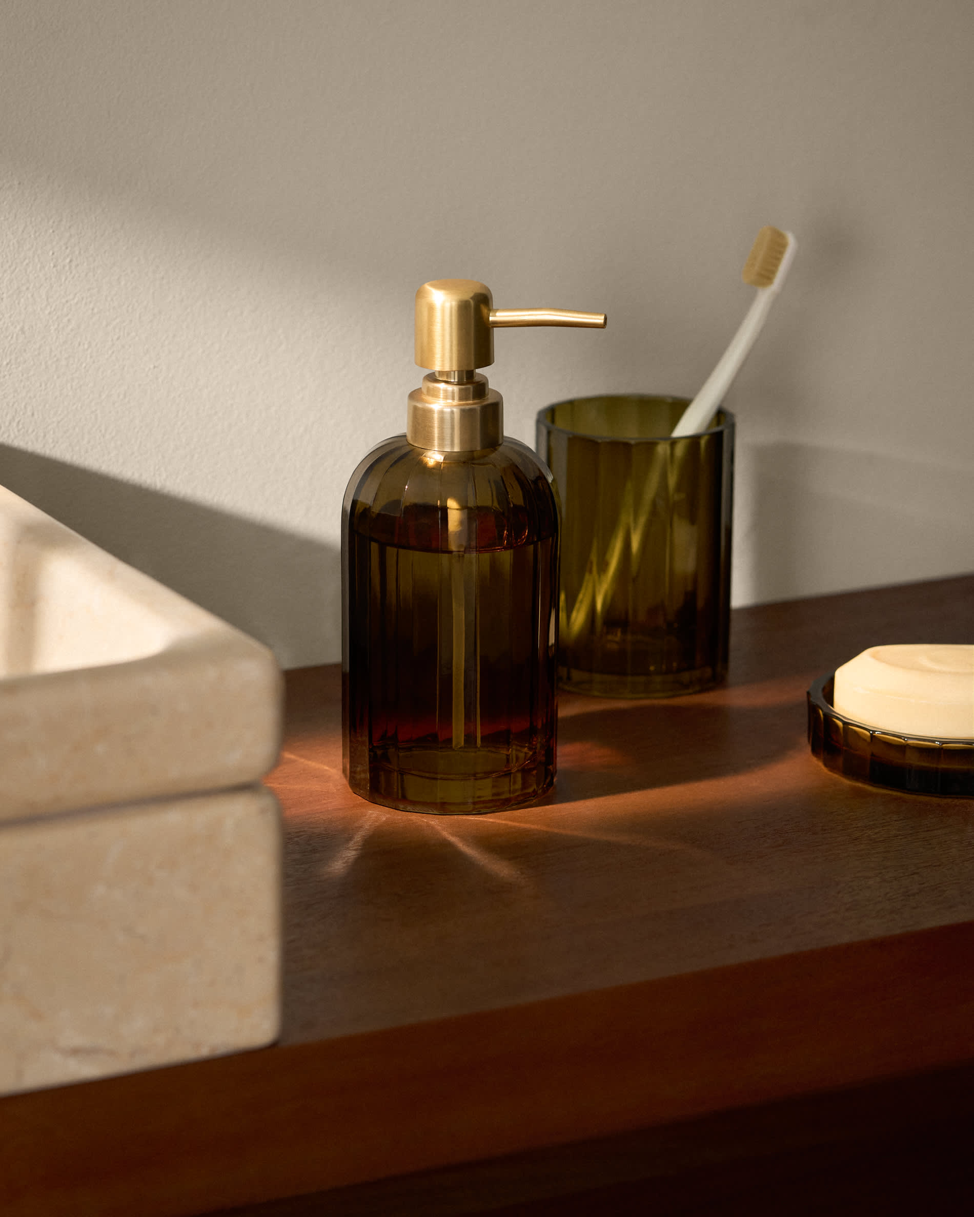 Anetan green glass soap dispenser
