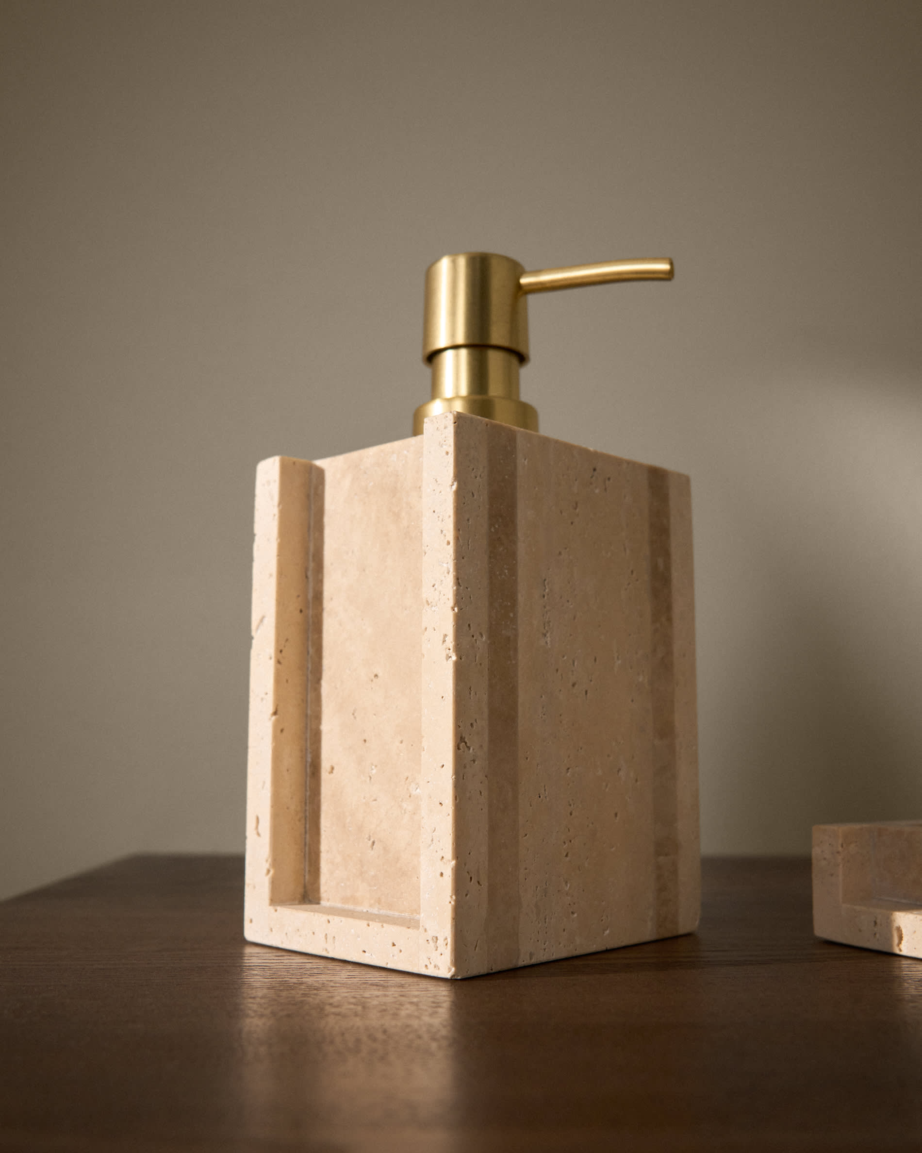 Zenen beige travertine marble soap dispenser