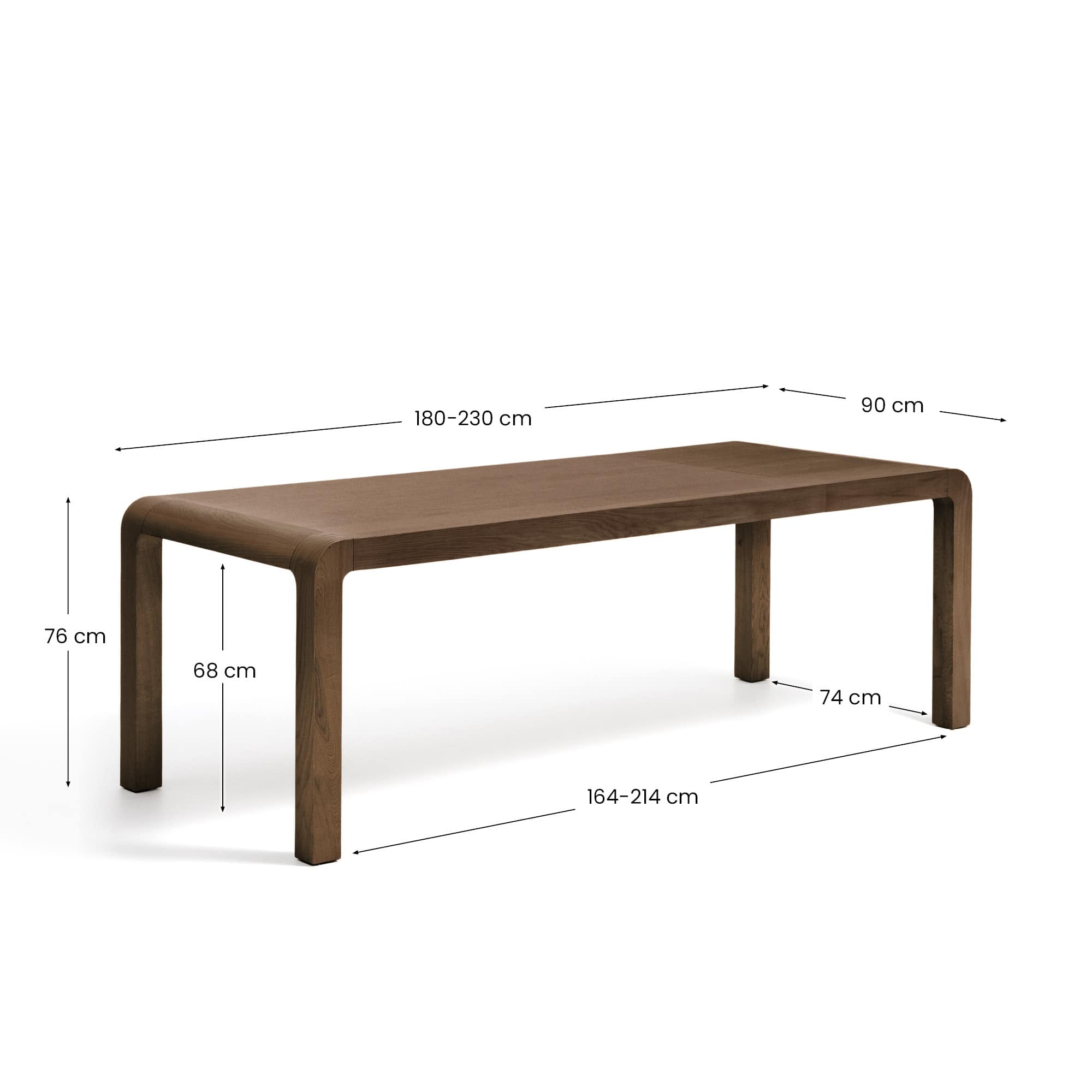 Erisia extendable table in solid oak wood with a dark walnut tone finish 180 (230) x 90 cm FSC 100%