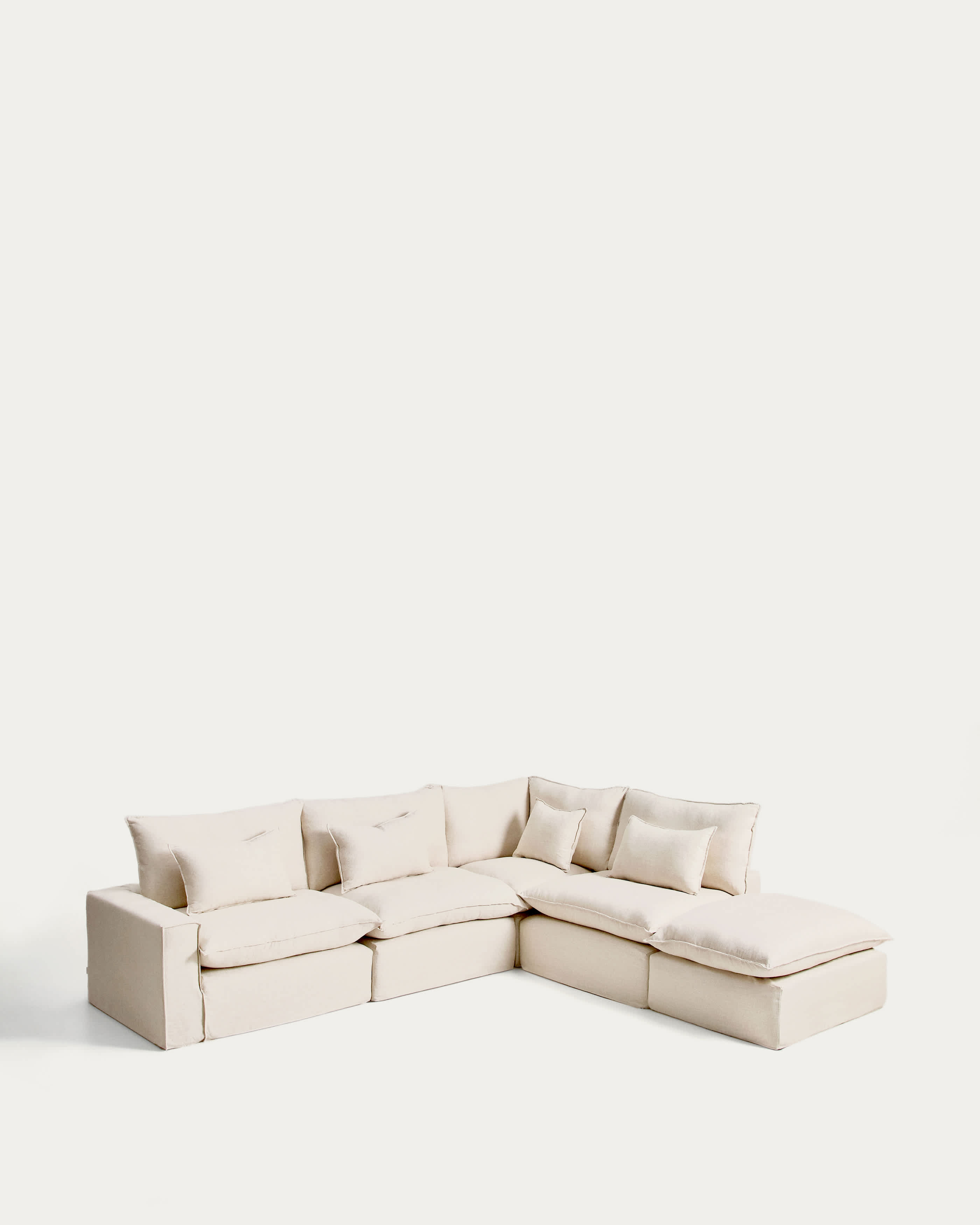 Anarela beige linen and viscose 6-seater modular corner sofa with removable cover 347 x 307 cm FSC Mix Credit