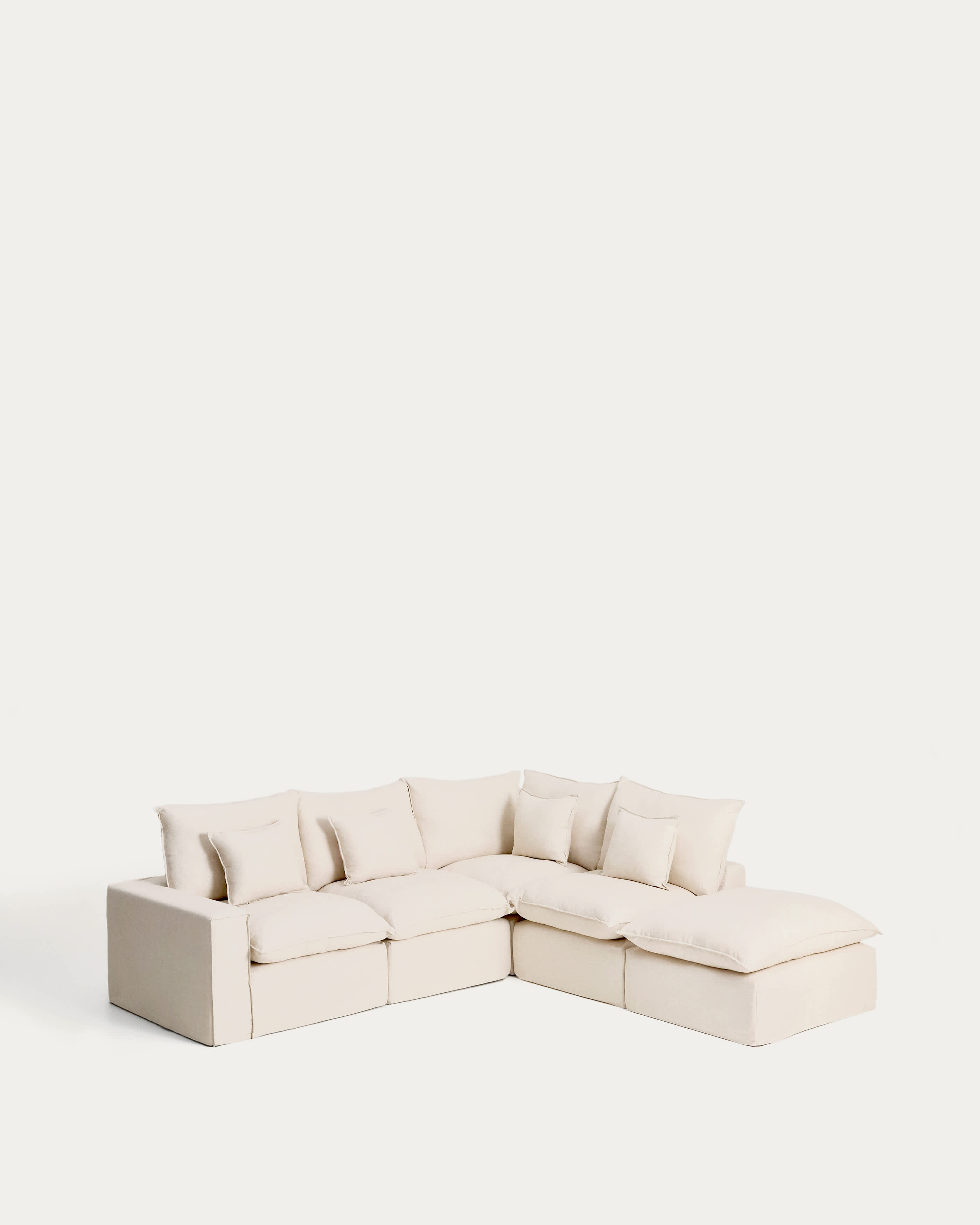 Anarela beige linen and viscose 4-seater modular corner sofa with removable cover 307 x 287 cm FSC Mix Credit