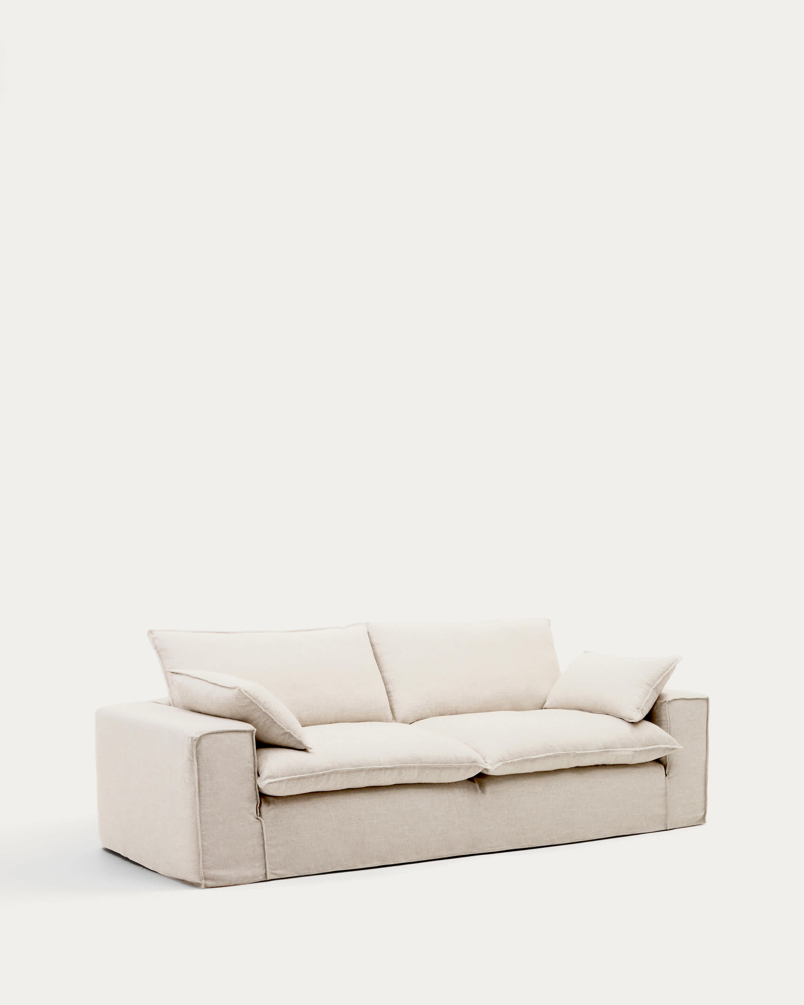 Anarela beige linen and viscose 3-seater sofa with removable cover 260 cm FSC Mix Credit