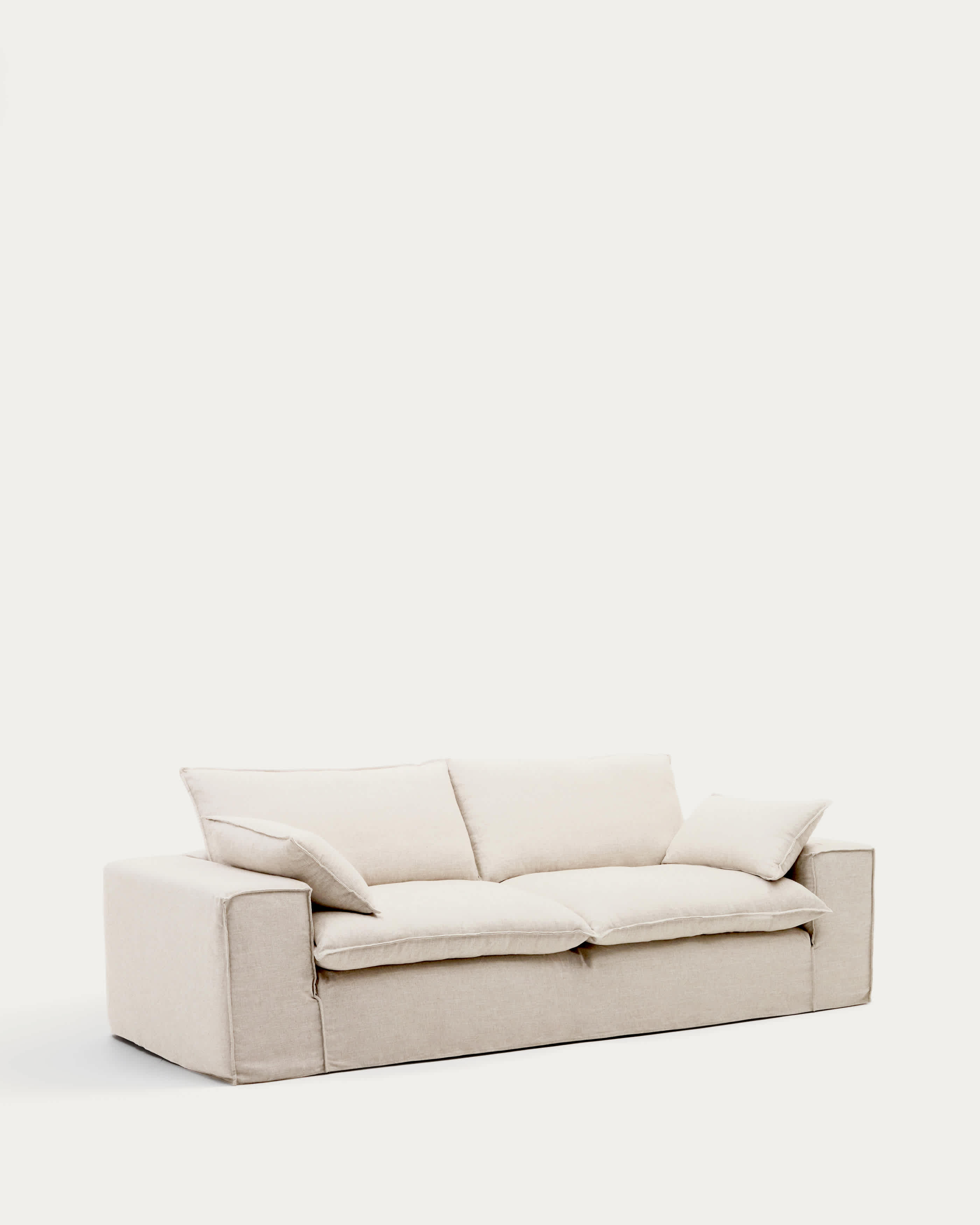 Anarela removable-cover 3-seater sofa with beige linen cushions FSC Mix Credit 280 cm.