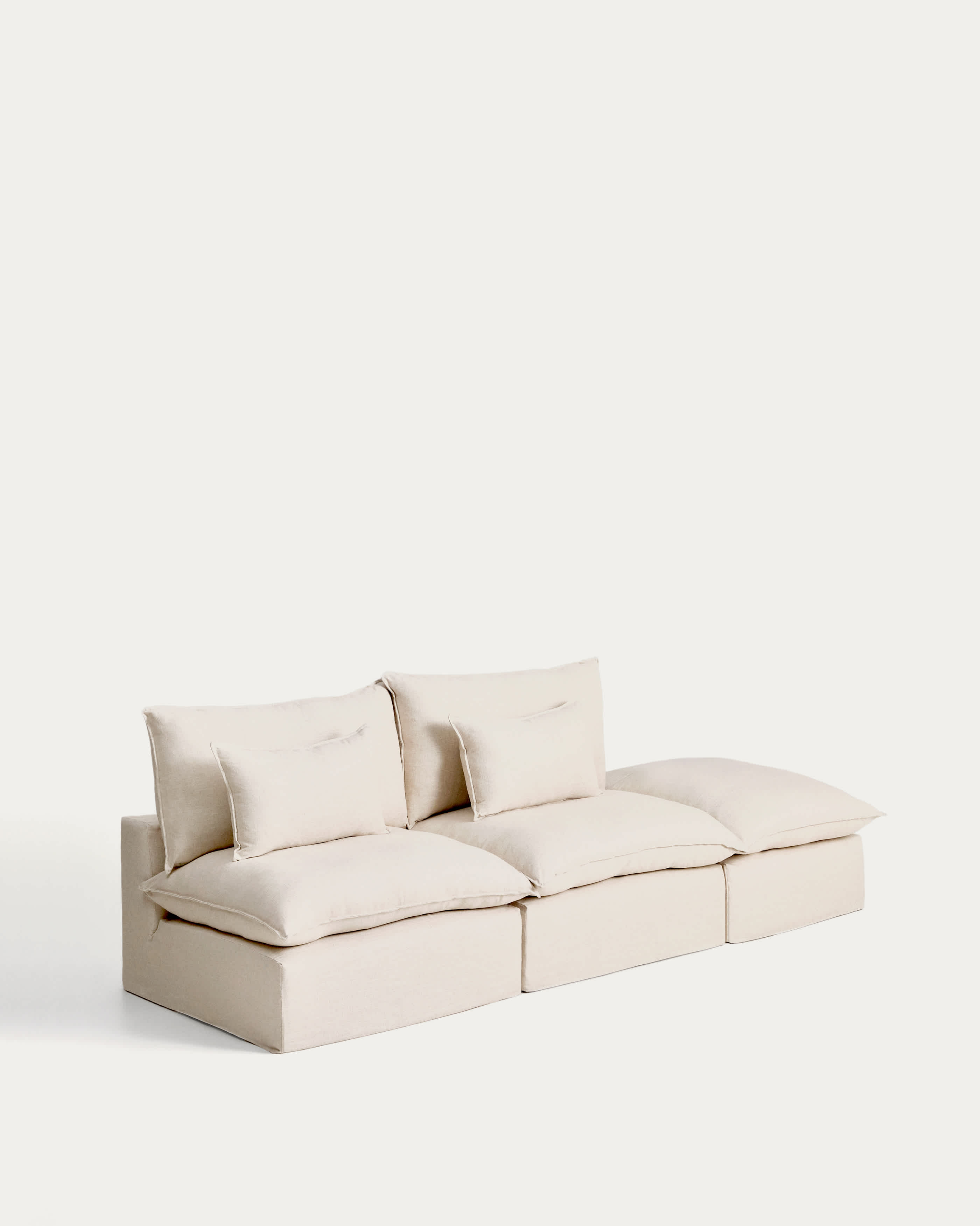 Anarela beige linen and viscose 3-seater modular sofa with end module and removable cover 310cm FSC Mix Credit