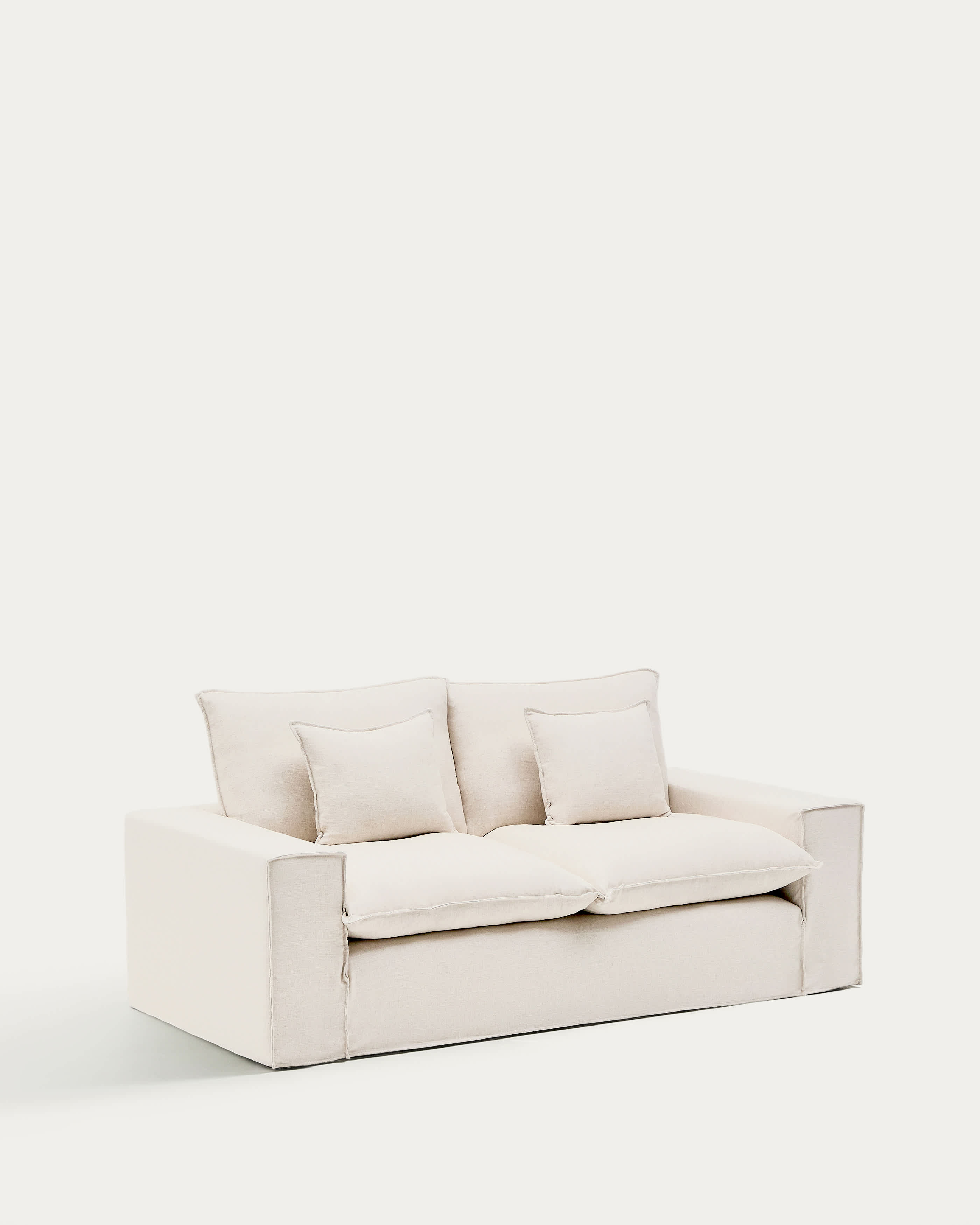 Anarela beige linen and viscose 2-seater sofa with removable cover 220 cm FSC Mix Credit