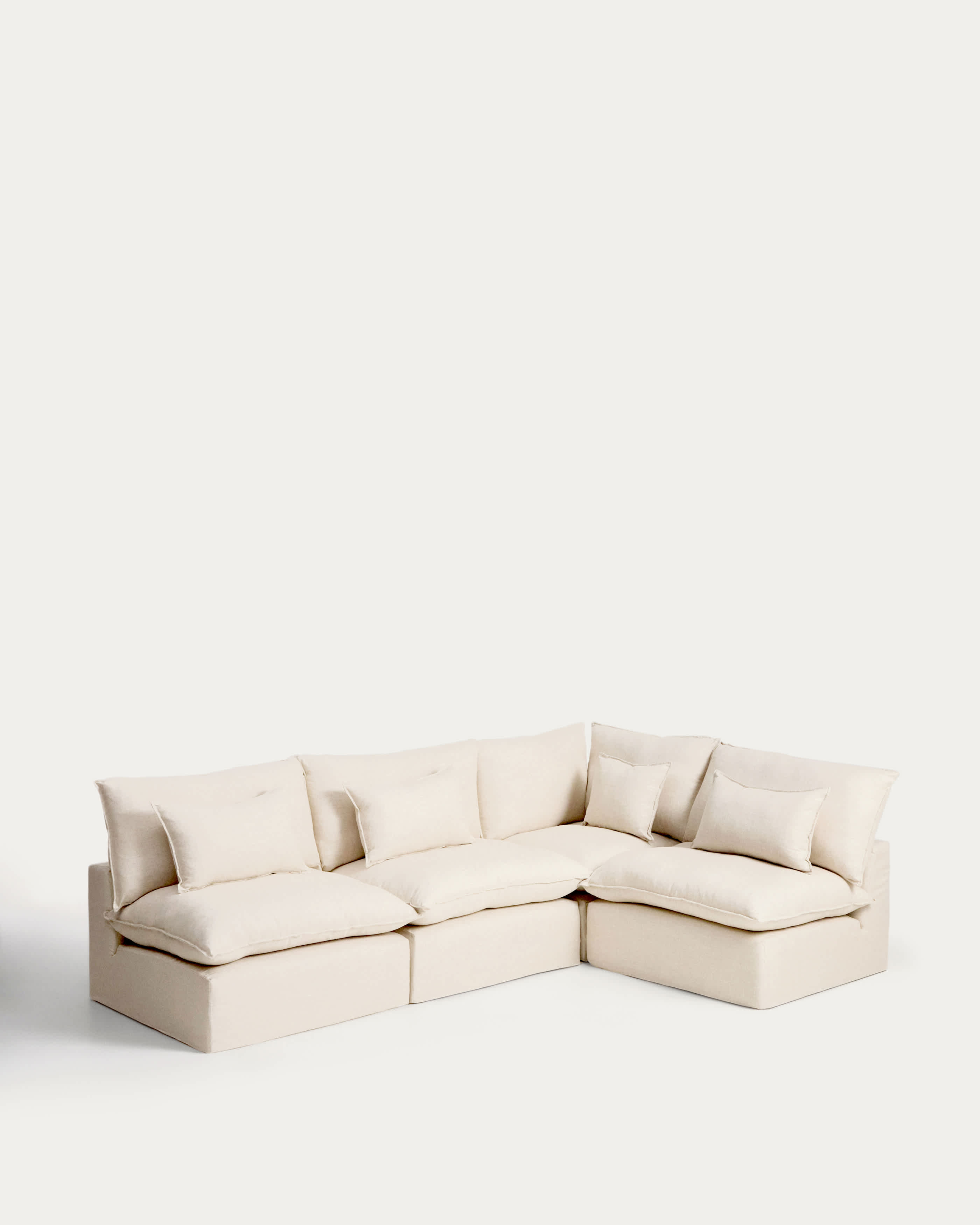 Anarela 6-seater modular corner sofa with removable covers in beige linen and viscose 327 x 217cm / 217 x 327cm FSC Mix Credit