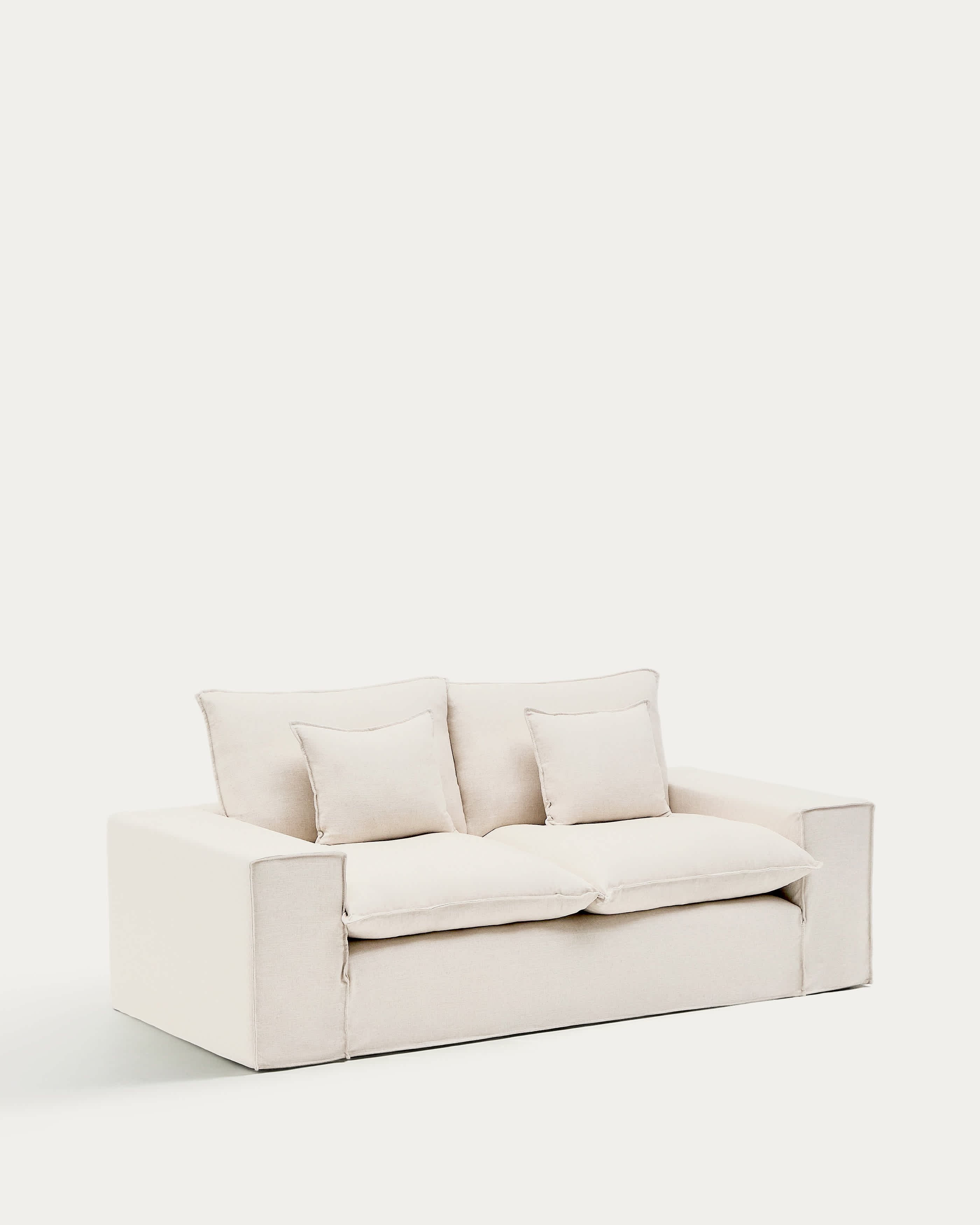 Anarela removable-cover 2-seater sofa with beige linen cushions FSC Mix Credit 240 cm.