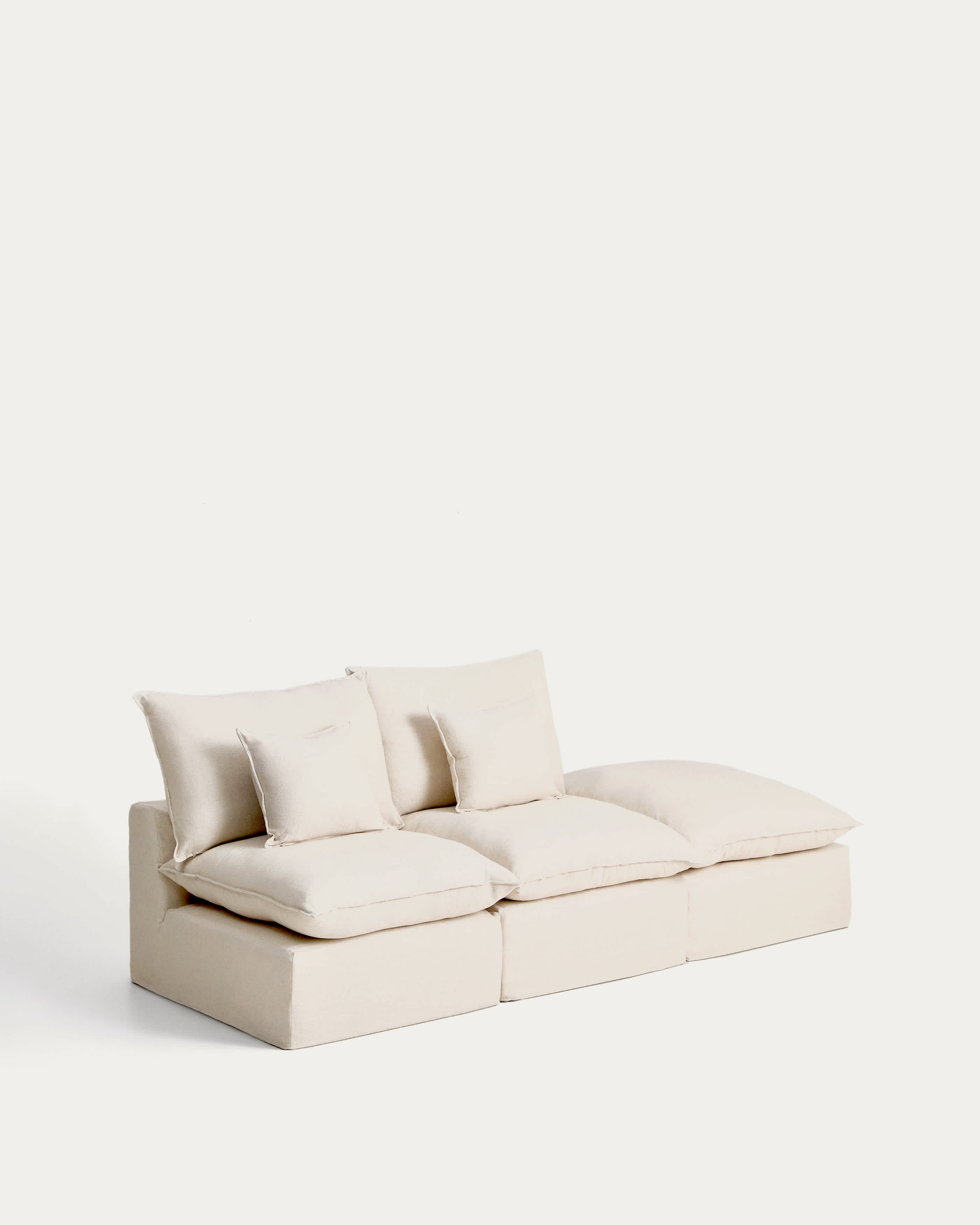 Anarela beige linen and viscose 2-seater modular sofa with end module and removable cover 270cm FSC Mix Credit