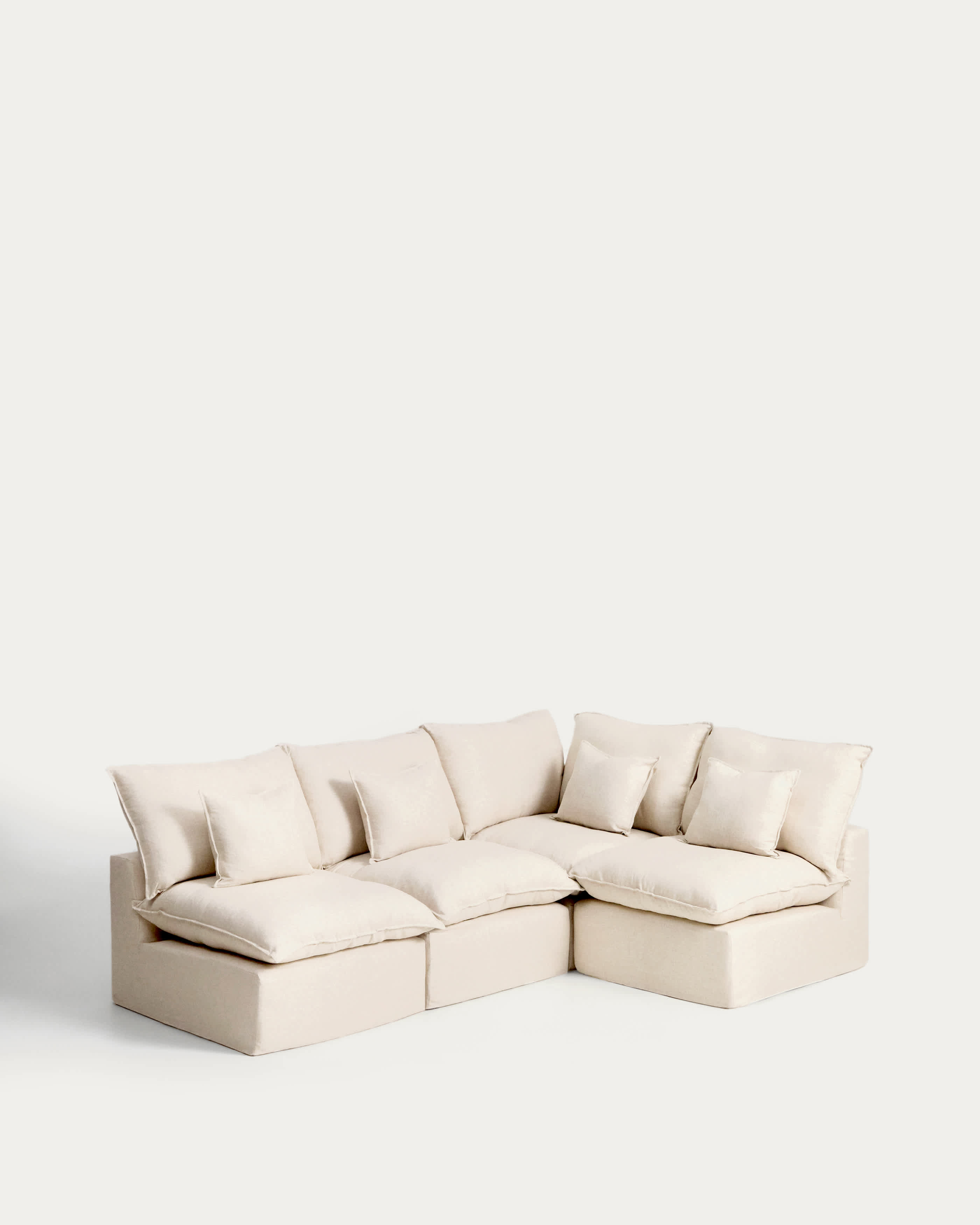 Anarela 4-seater modular corner sofa with removable covers in beige linen and viscose 287 x 197cm / 197 x 287cm FSC Mix Credit