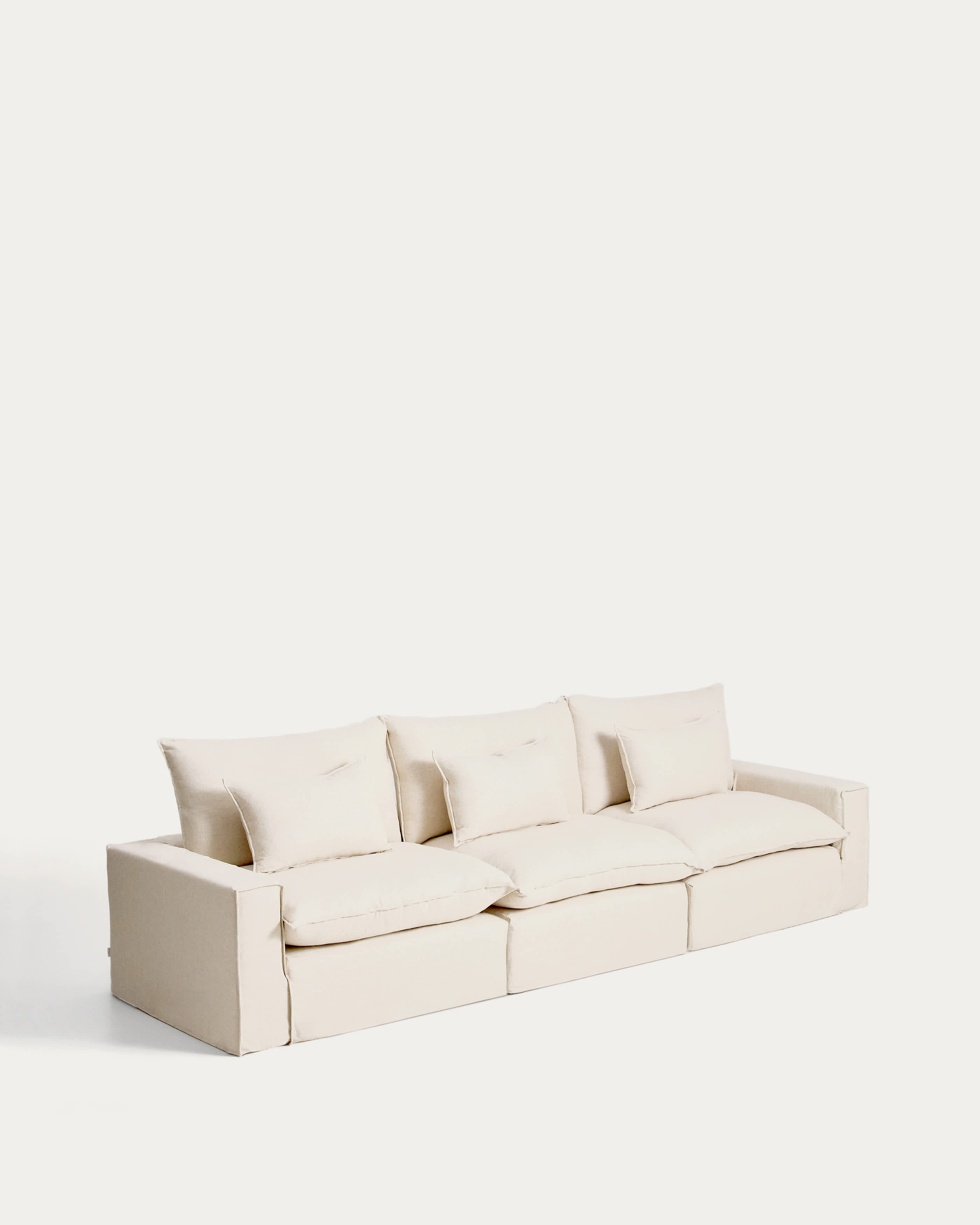Anarela beige linen and viscose 5-seater modular sofa with removable cover 370cm FSC Mix Credit