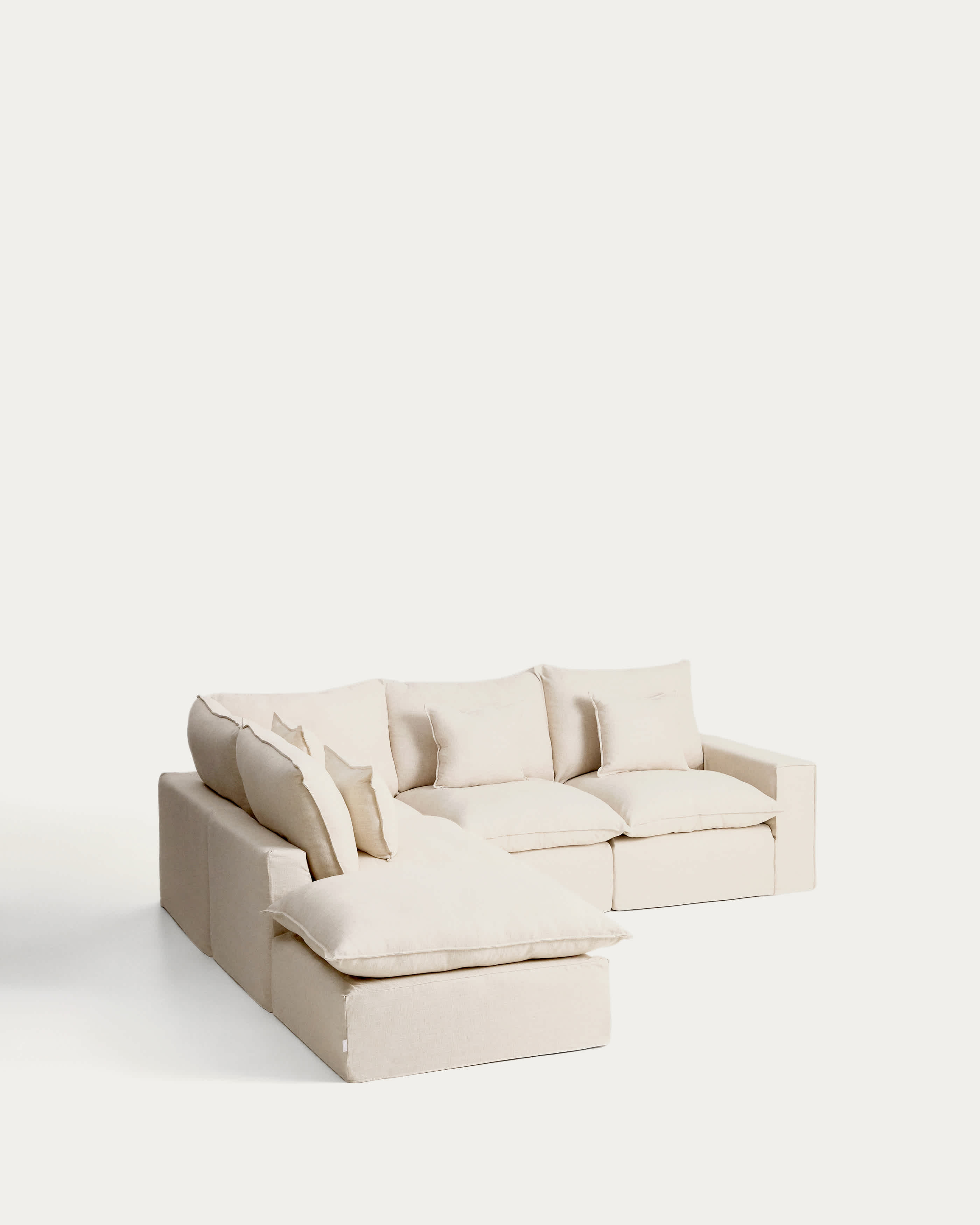 Anarela beige linen and viscose 4-seater modular corner sofa with removable cover 287 x 307 cm FSC Mix Credit