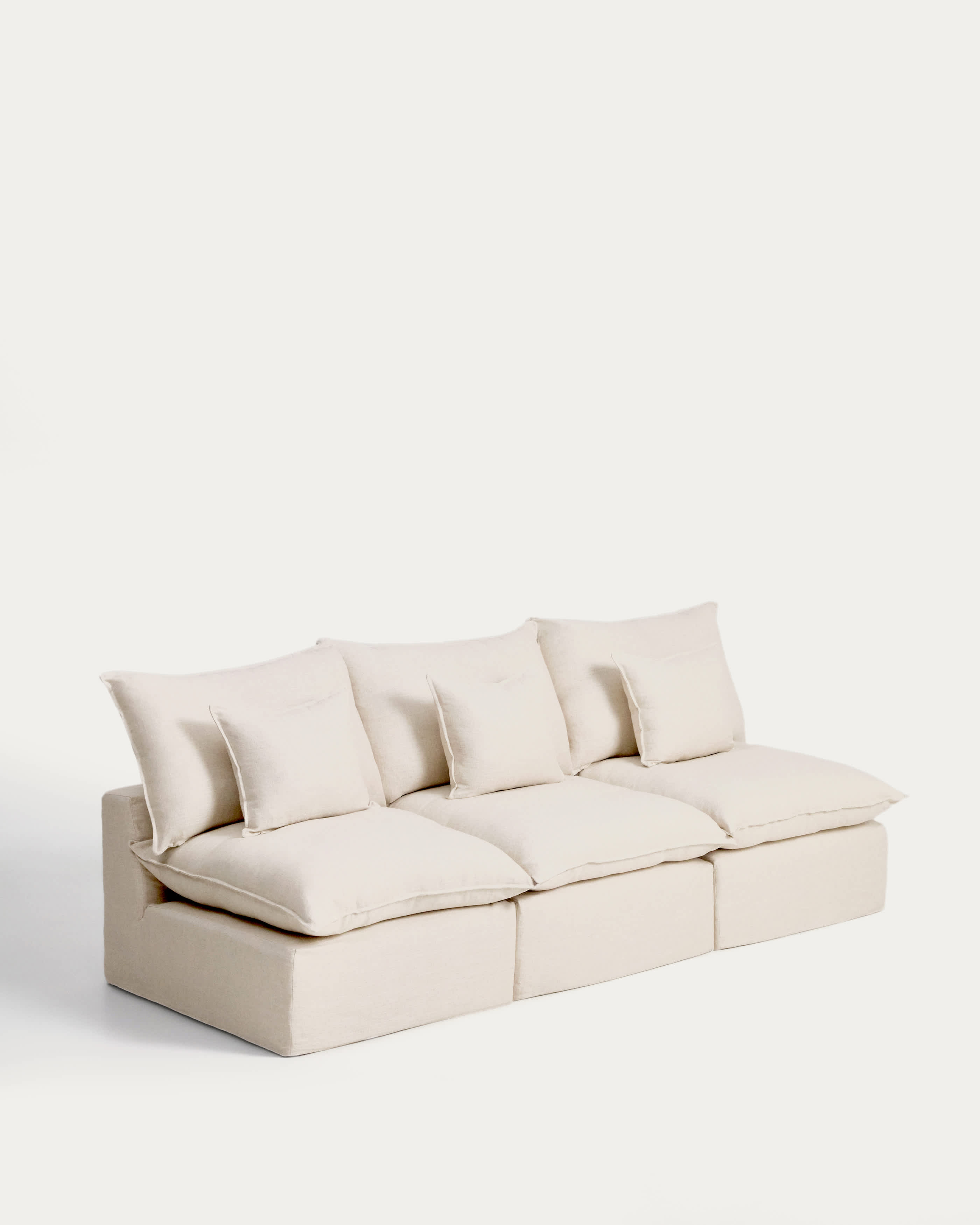 Anarela beige linen and viscose 3-seater modular sofa with removable cover 270cm FSC Mix Credit