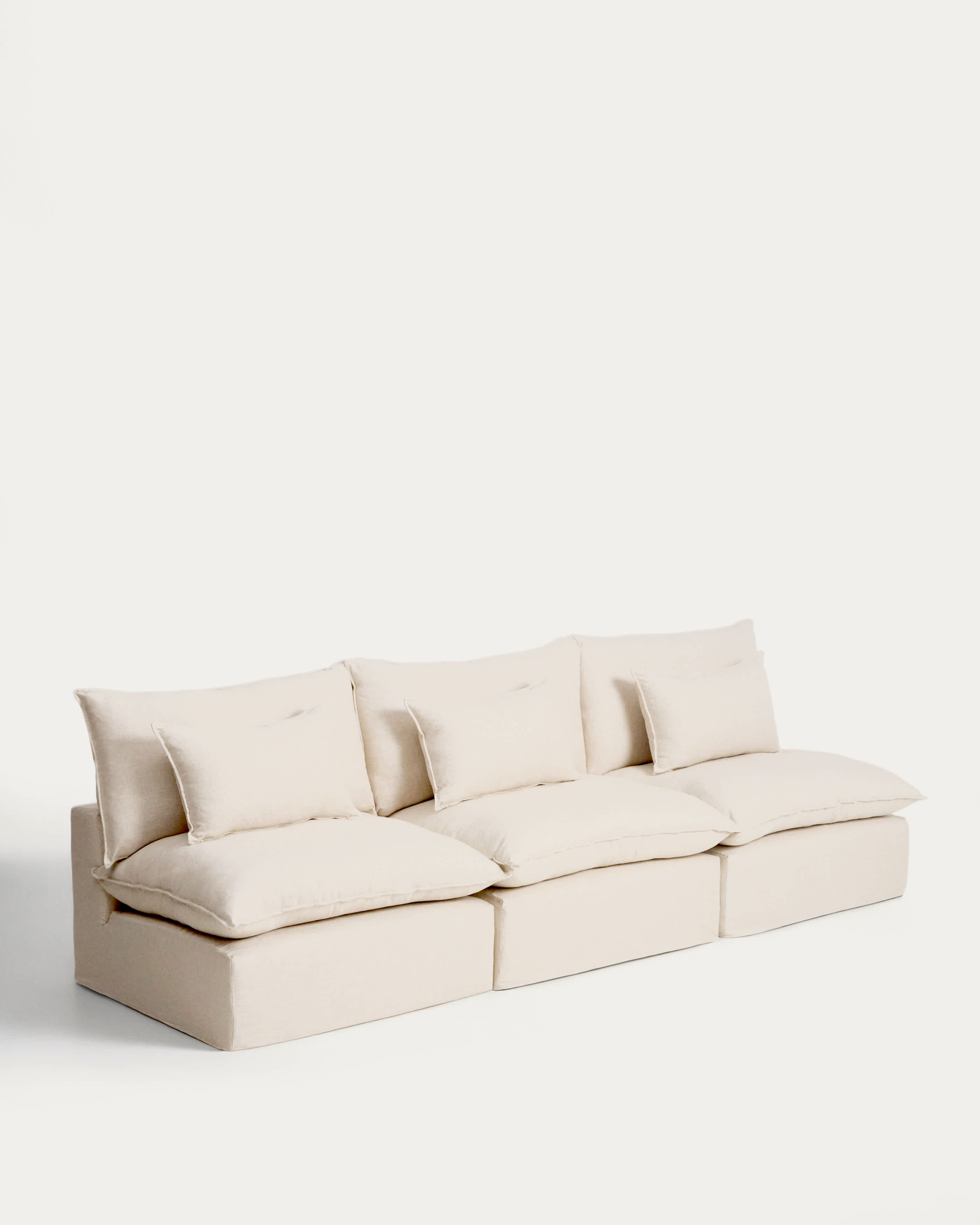 Anarela beige linen and viscose 5-seater modular sofa with removable cover 330cm FSC Mix Credit