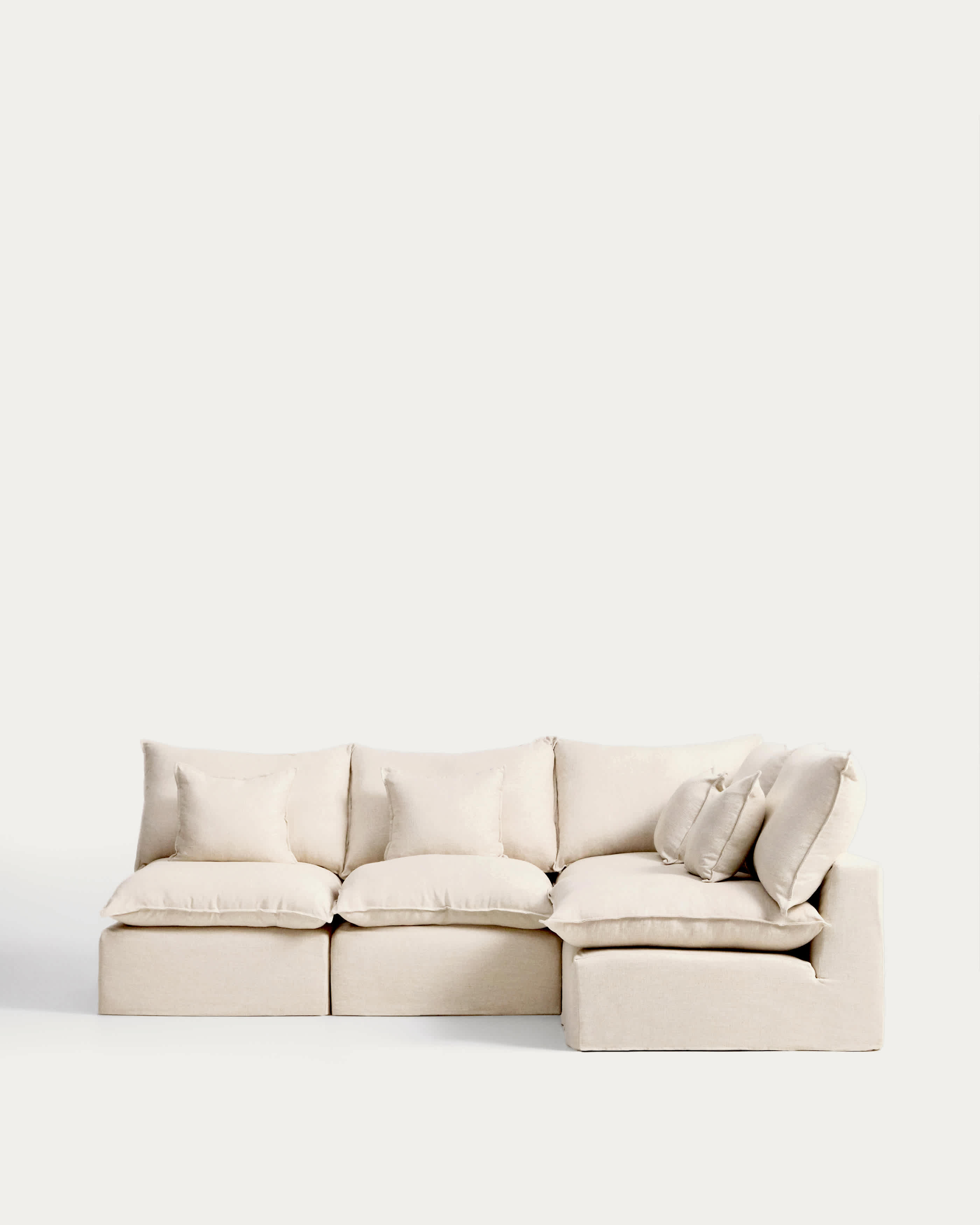 Anarela 4-seater modular corner sofa with removable covers in beige linen and viscose 287 x 197cm / 197 x 287cm FSC Mix Credit
