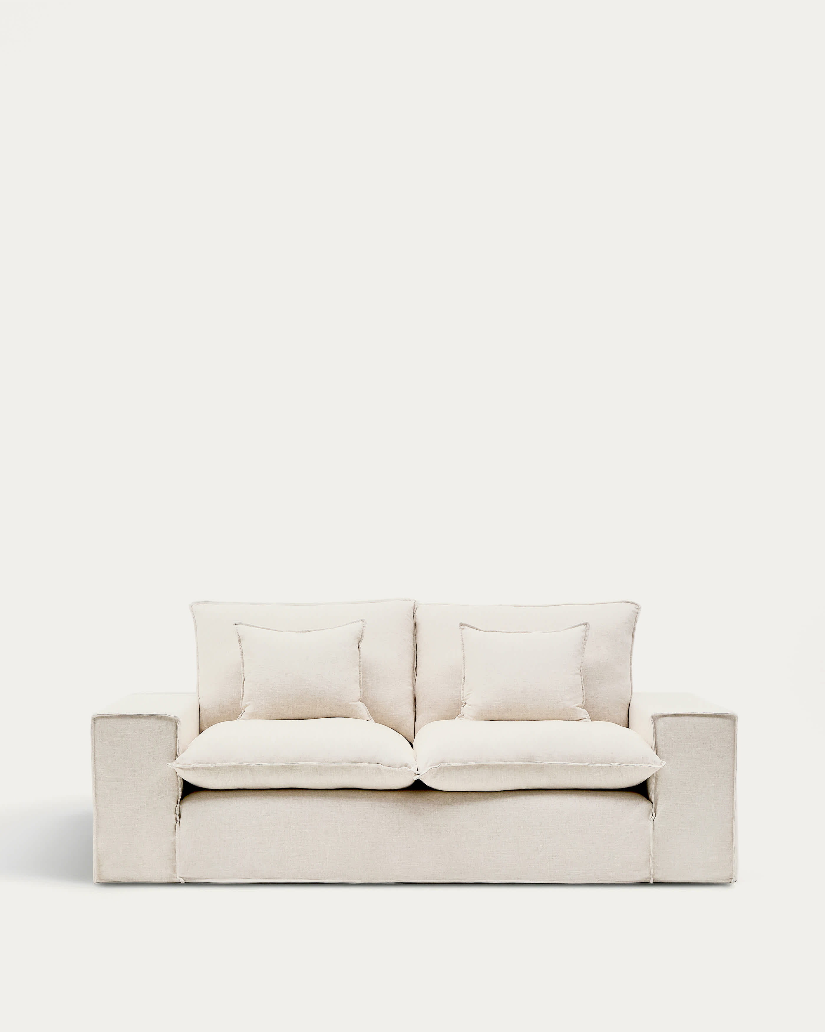 Anarela removable-cover 2-seater sofa with beige linen cushions FSC Mix Credit 240 cm.