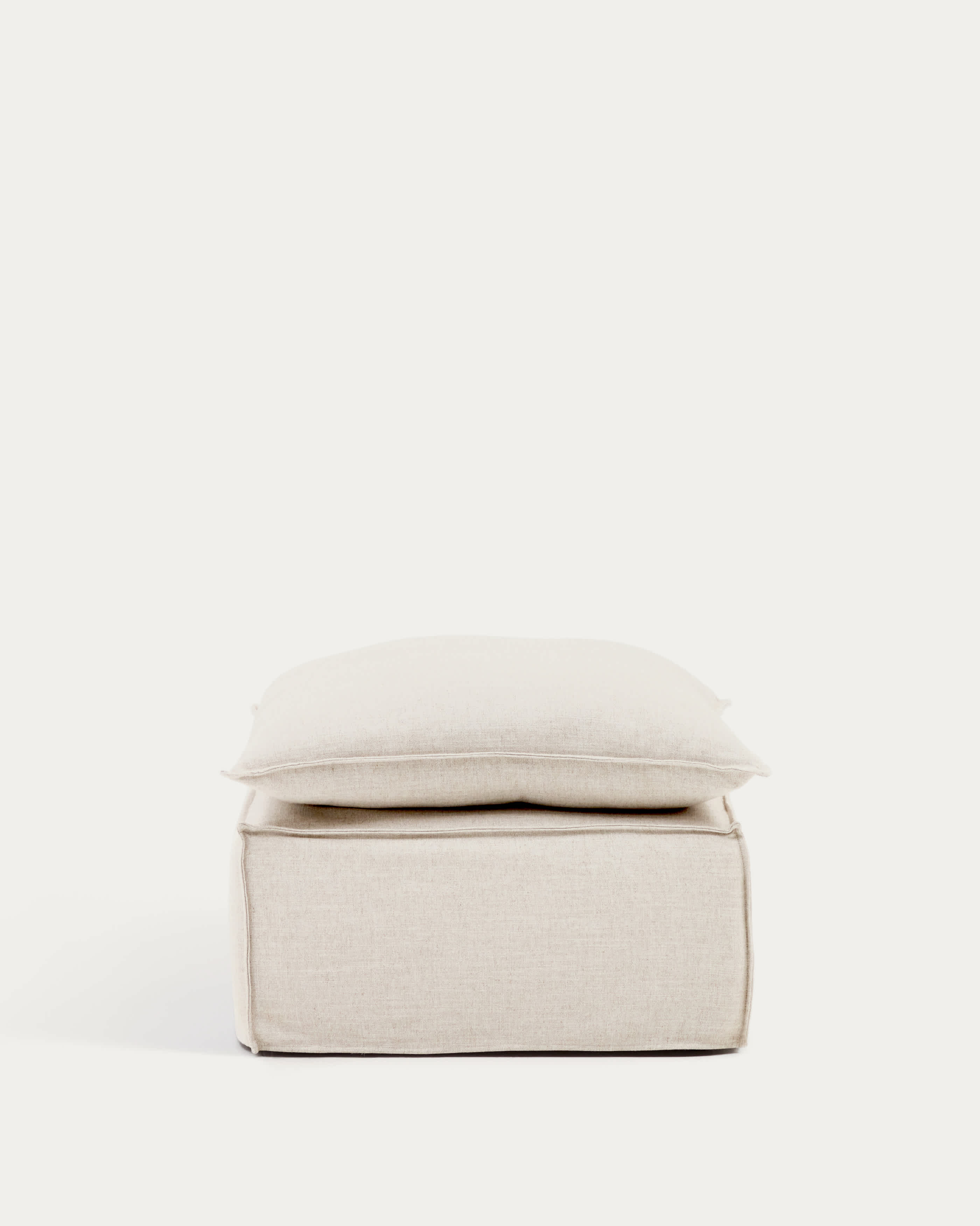 Anarela removable-cover footstool with beige linen cushion FSC Mix Credit 80 x 80 cm.