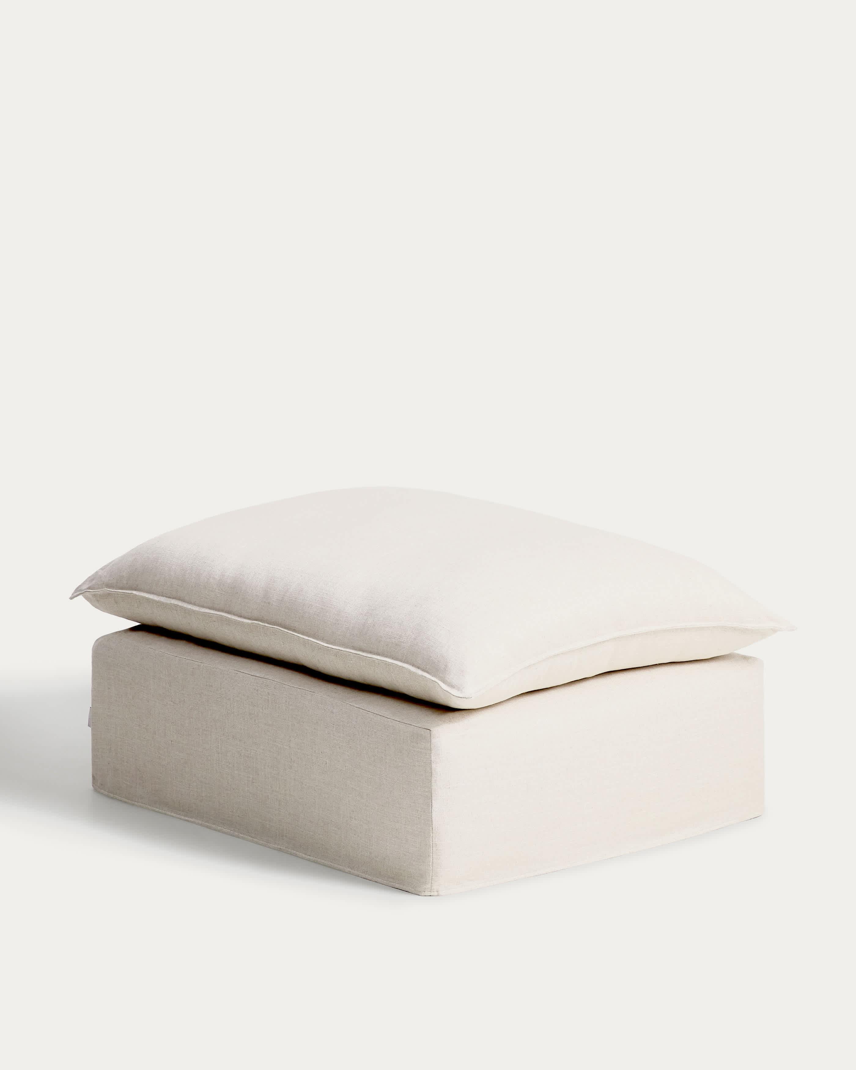 Anarela beige linen and viscose end pouffe with removable cover 90 x 107cm FSC Mix Credit