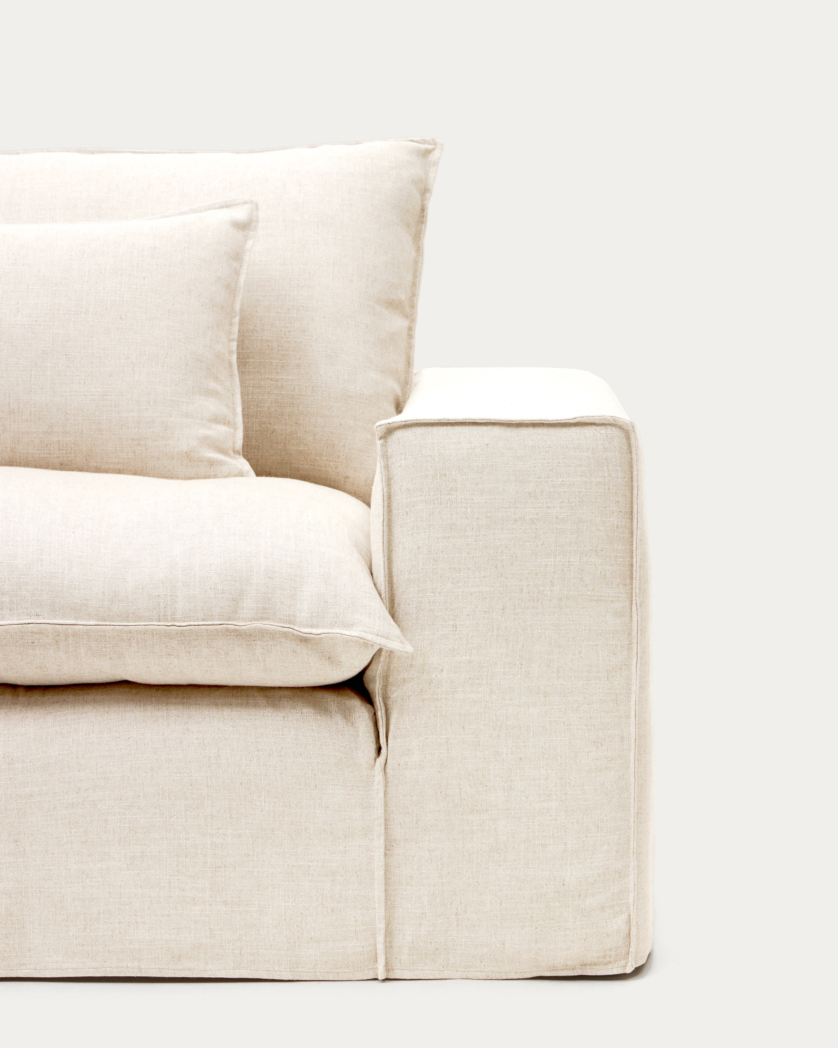 Anarela beige linen and viscose 2-seater sofa with removable cover 220 cm FSC Mix Credit