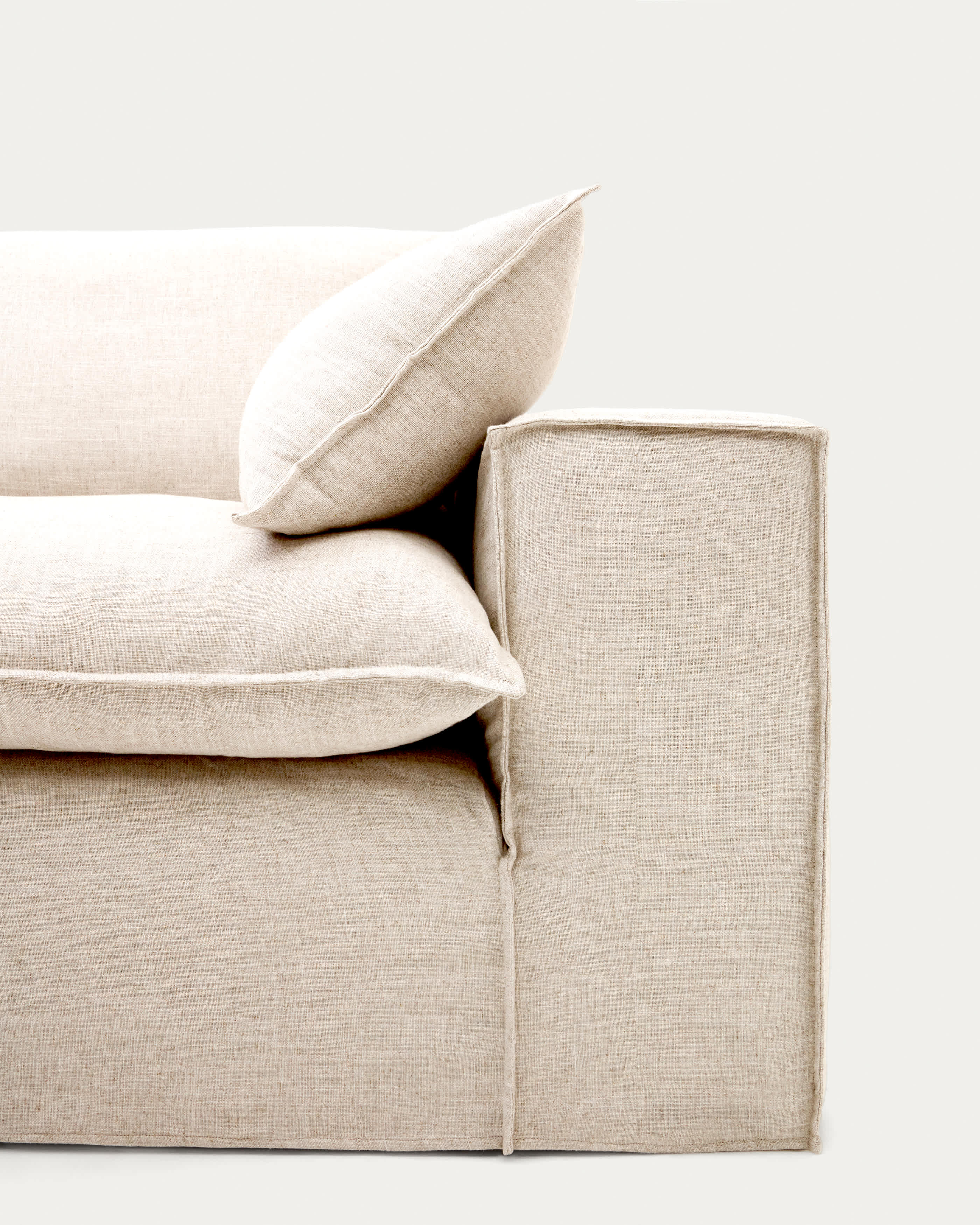 Anarela beige linen and viscose 3-seater sofa with removable cover 260 cm FSC Mix Credit