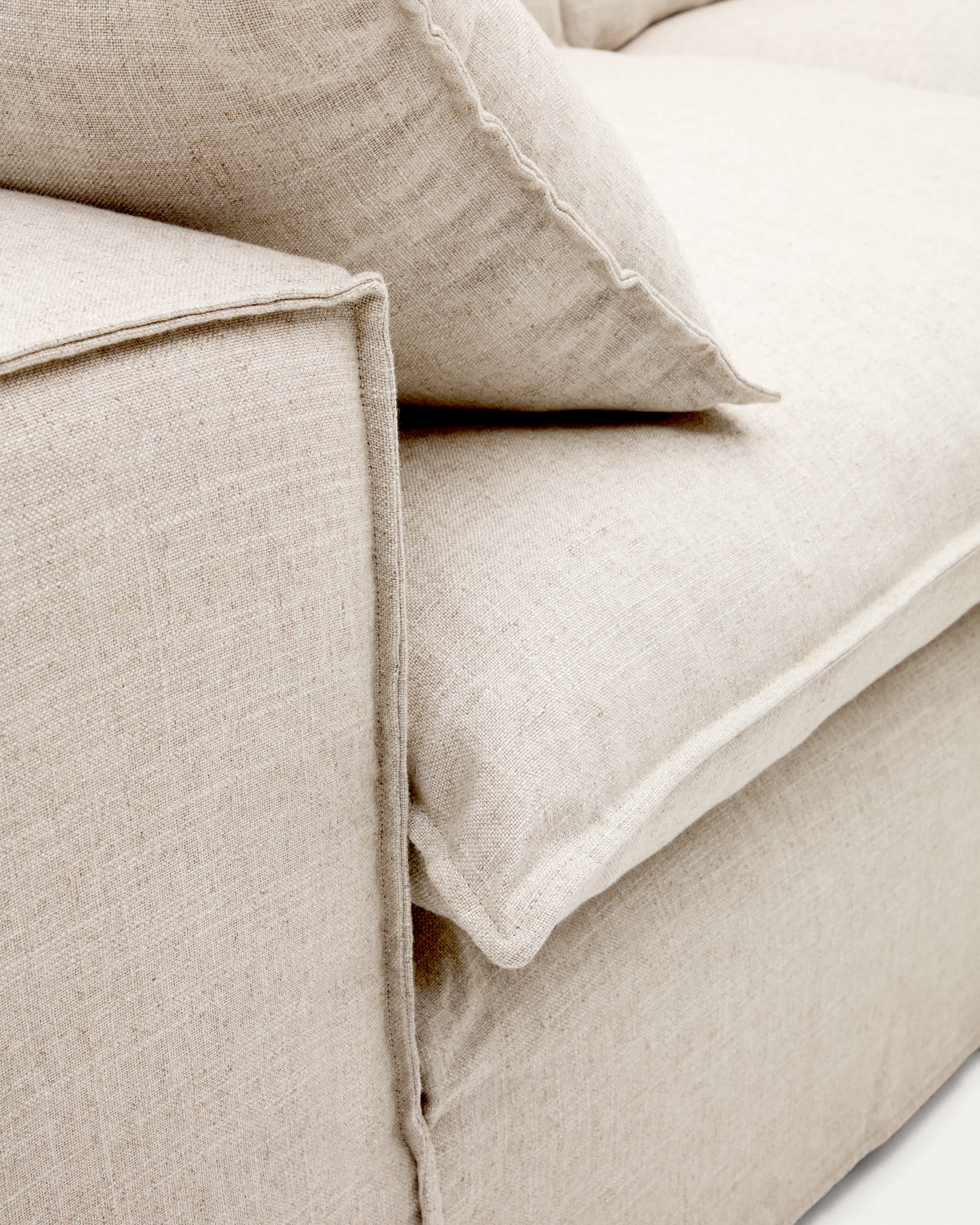Anarela beige linen and viscose 3-seater sofa with removable cover 260 cm FSC Mix Credit