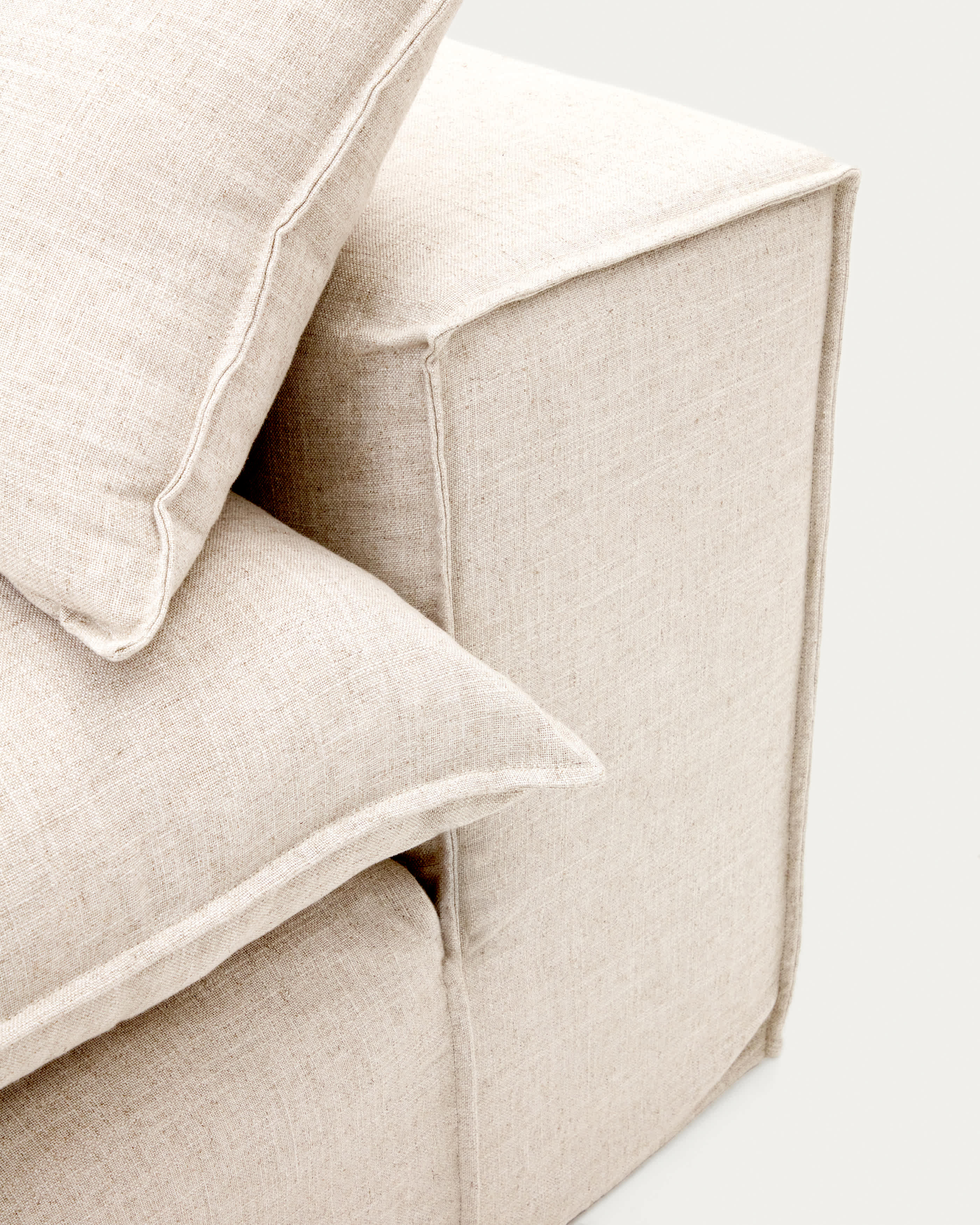 Anarela beige linen and viscose 3-seater sofa with removable cover 260 cm FSC Mix Credit