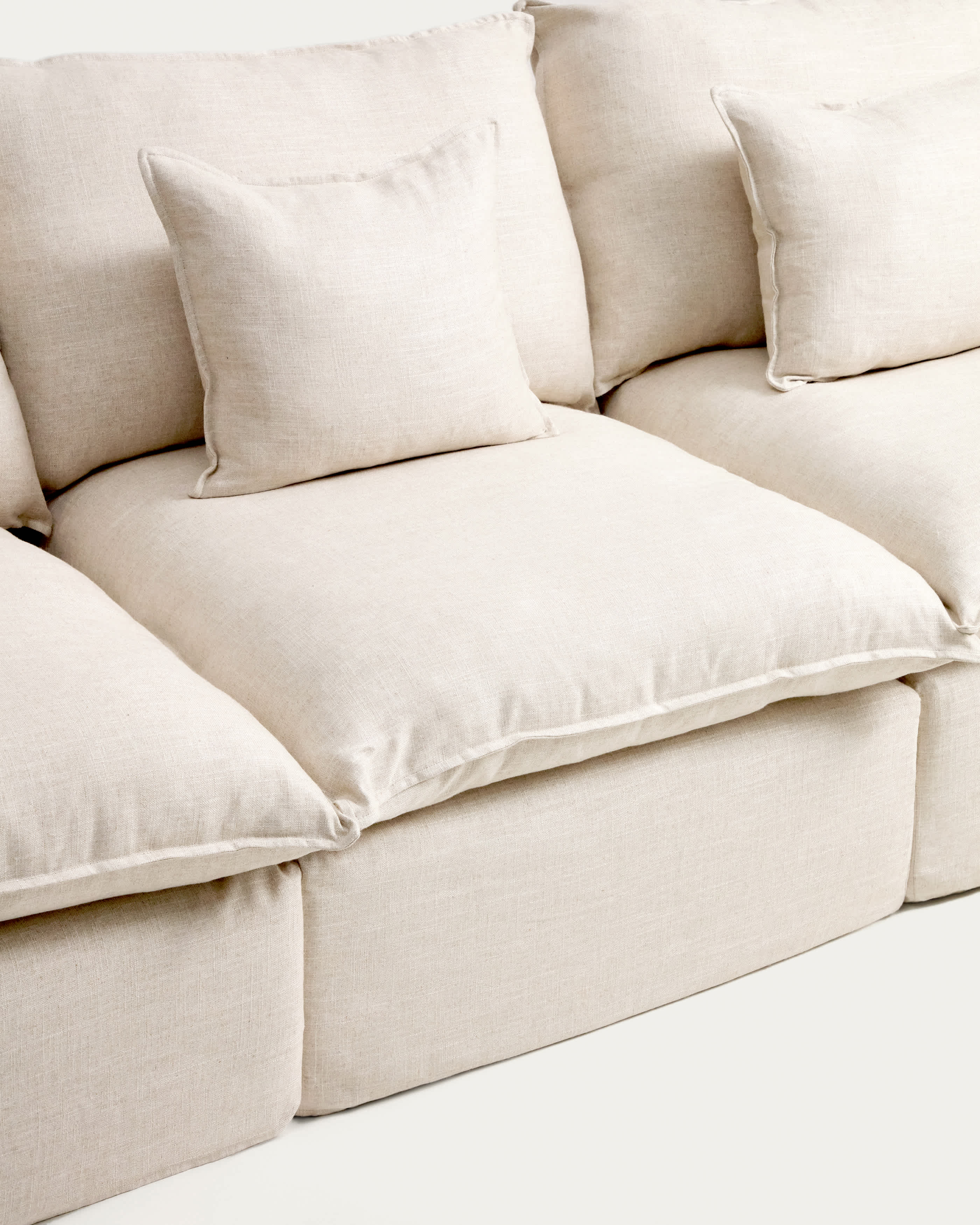 Anarela beige linen and viscose 3-seater modular sofa with removable cover 270cm FSC Mix Credit