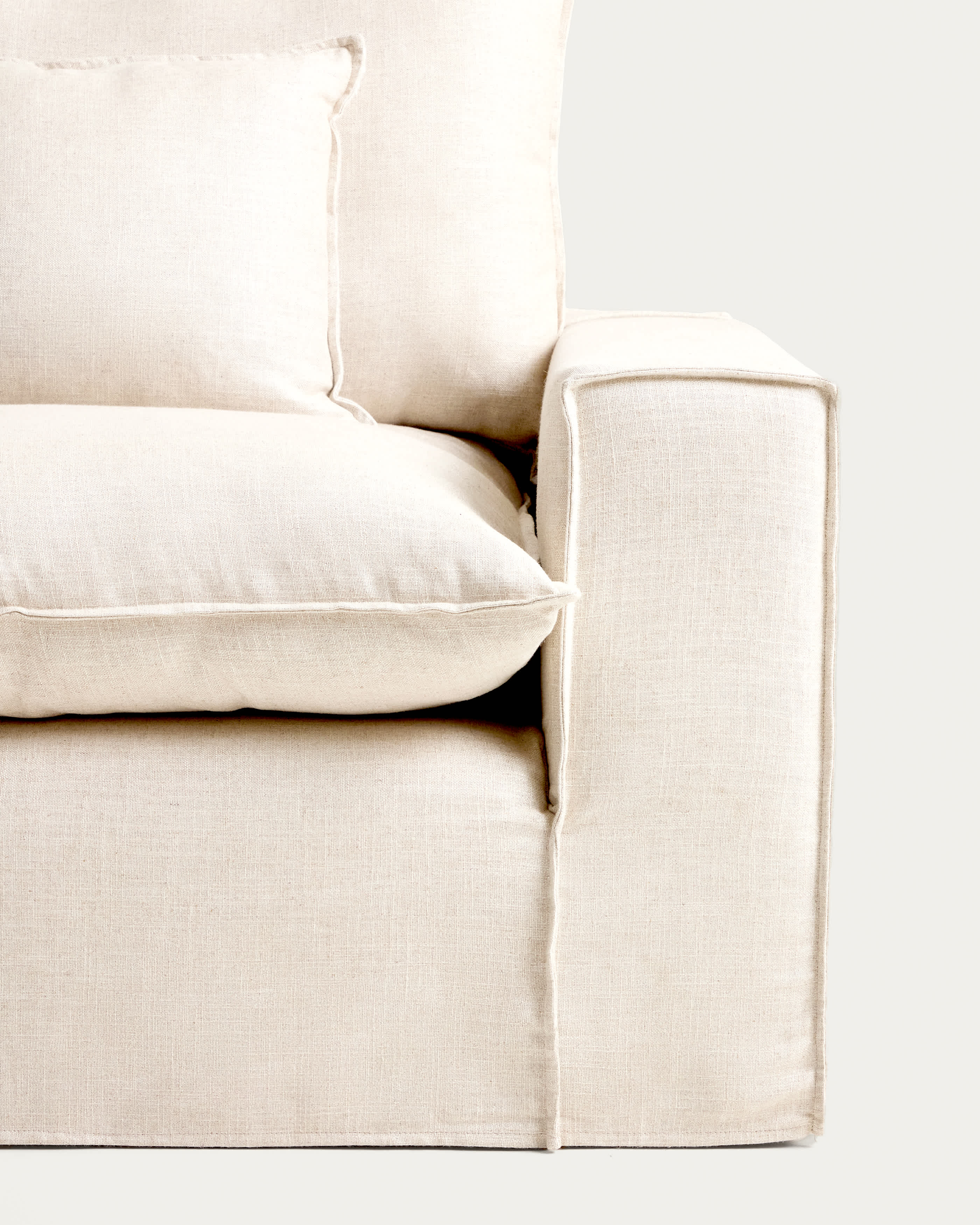 Anarela beige linen and viscose 4-seater modular corner sofa with removable cover 287 x 307 cm FSC Mix Credit