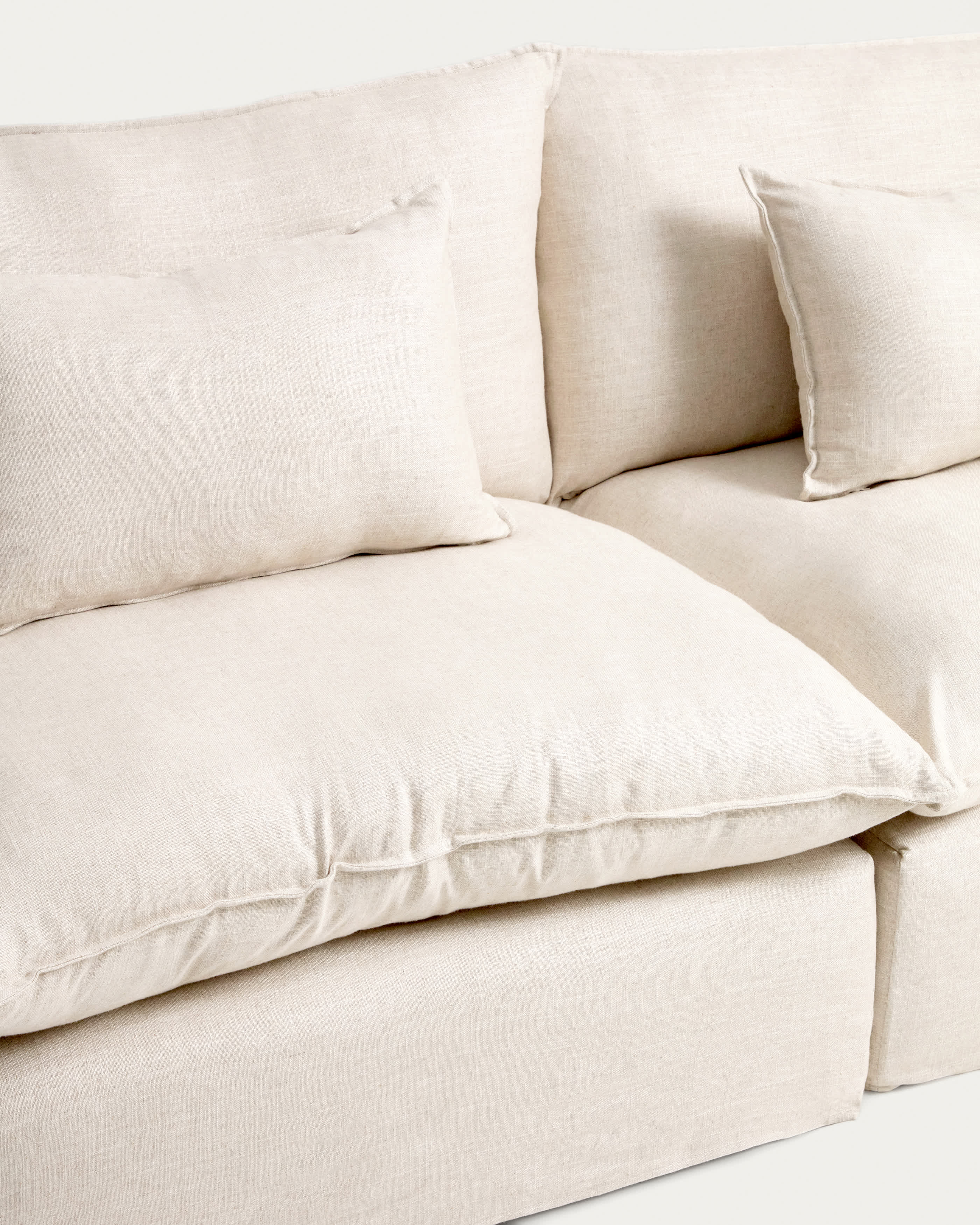 Anarela beige linen and viscose 5-seater modular sofa with removable cover 370cm FSC Mix Credit