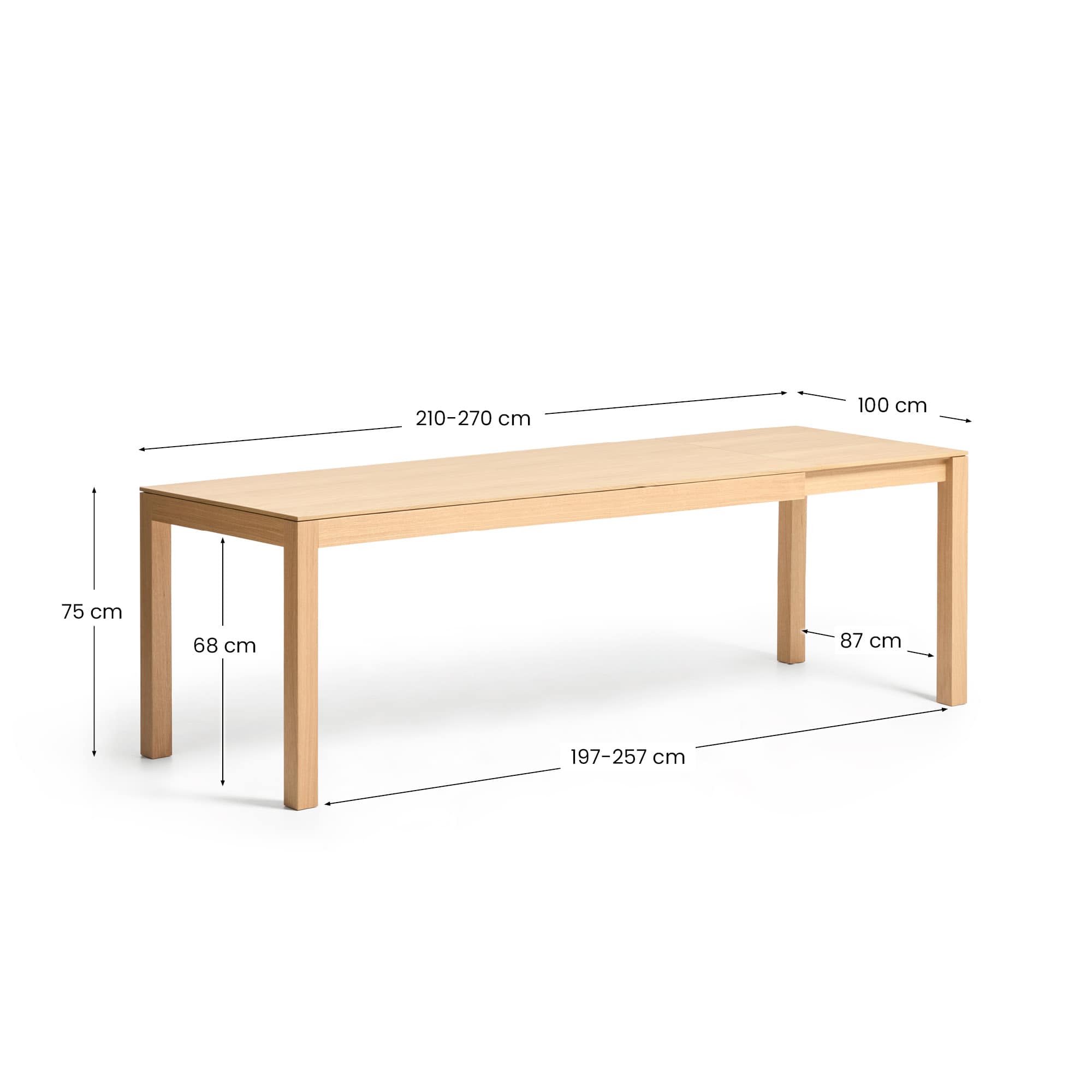 Narevi extendable table in oak veneer with natural finish 210 (270) x 100 cm
