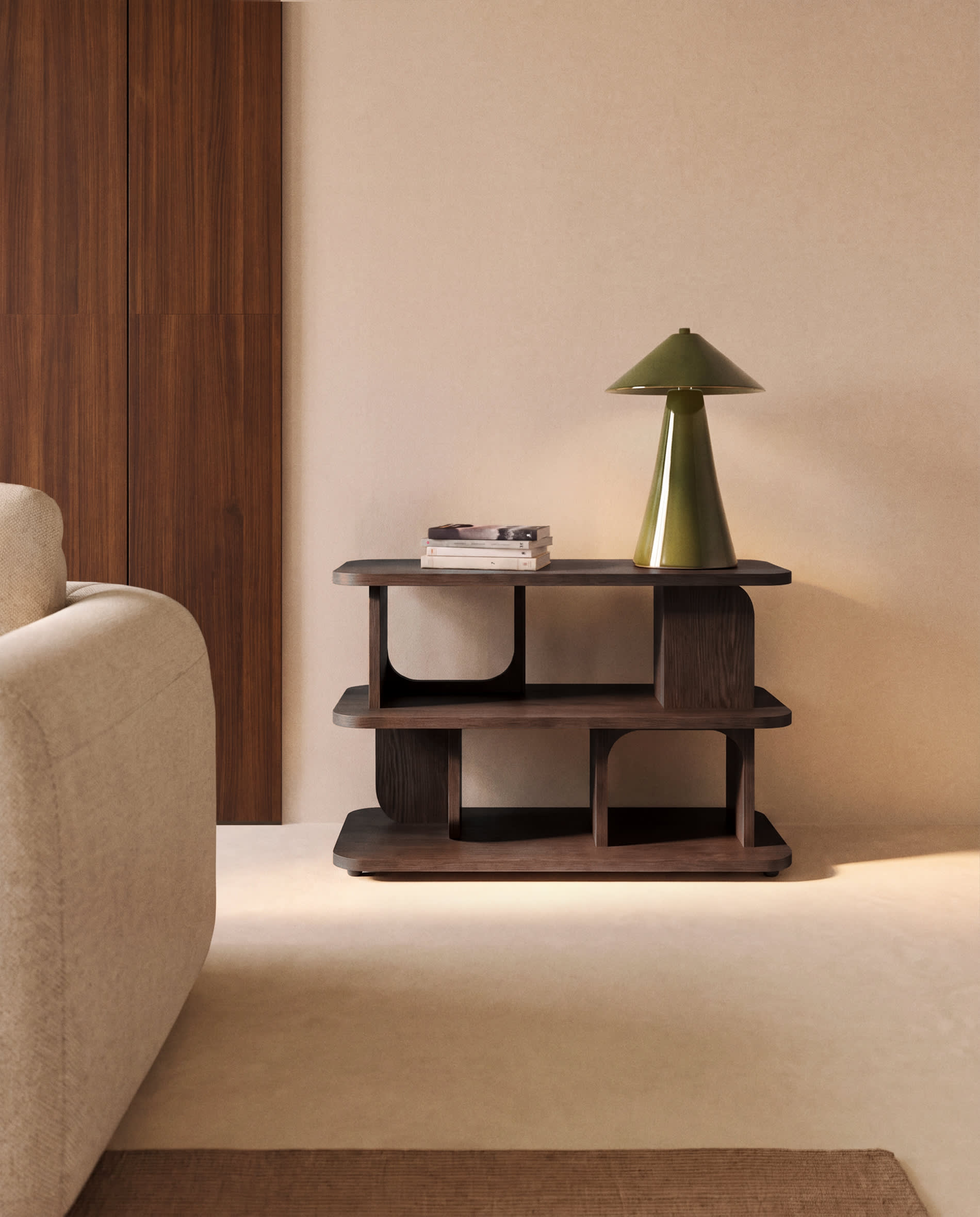 Aduma ebonised-finish oak veneer shelving unit FSC 100% 100 x 65 cm