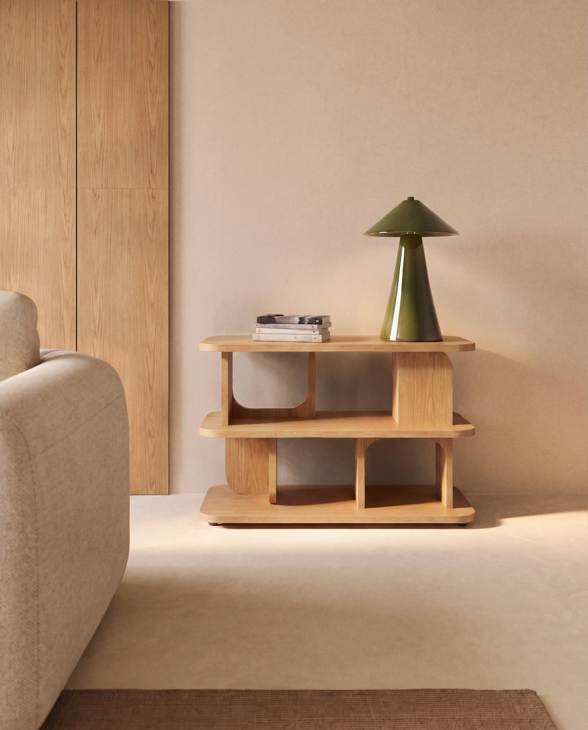 Aduma natural-coloured finish oak veneer shelving unit FSC 100% 100 x 65 cm