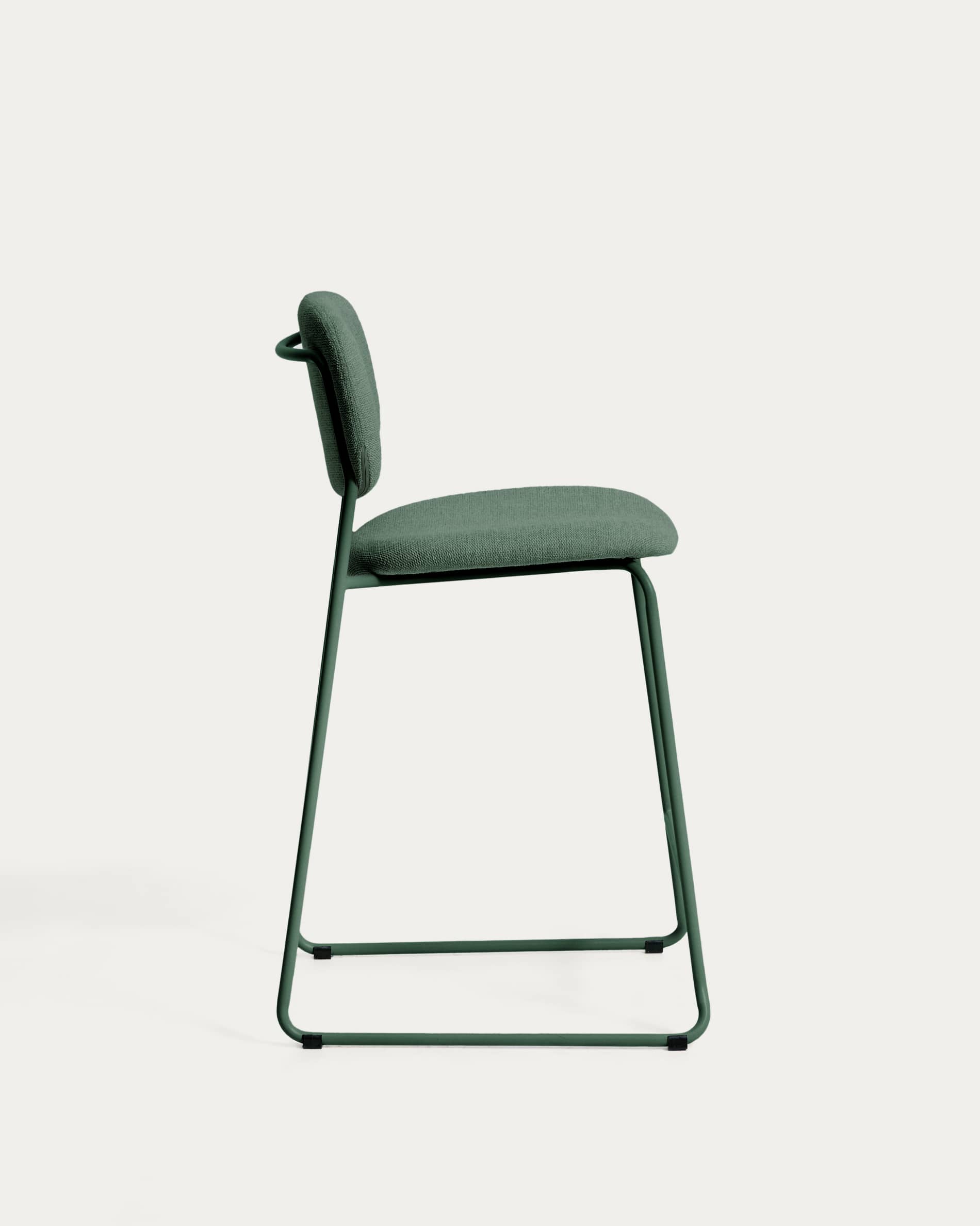 Meli stackable stool in green chenille with green metal legs FSC Mix Credit 65cm
