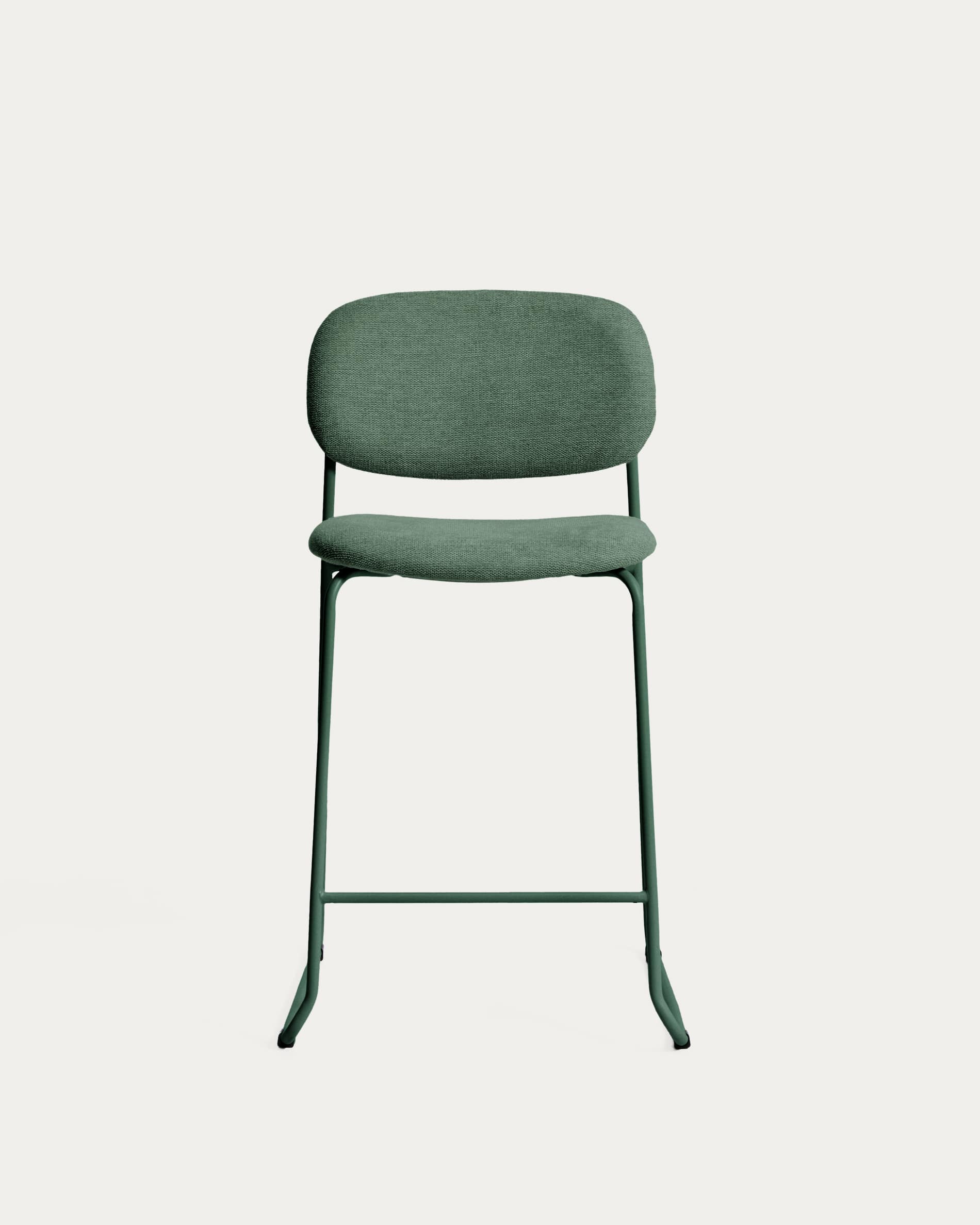 Meli stackable stool in green chenille with green metal legs FSC Mix Credit 65cm