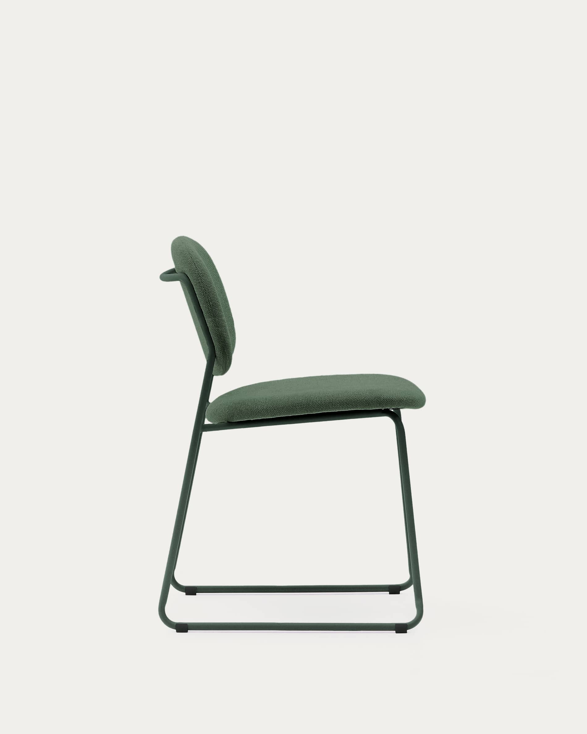 Meli stackable chair in green chenille with green metal legs FSC Mix Credit