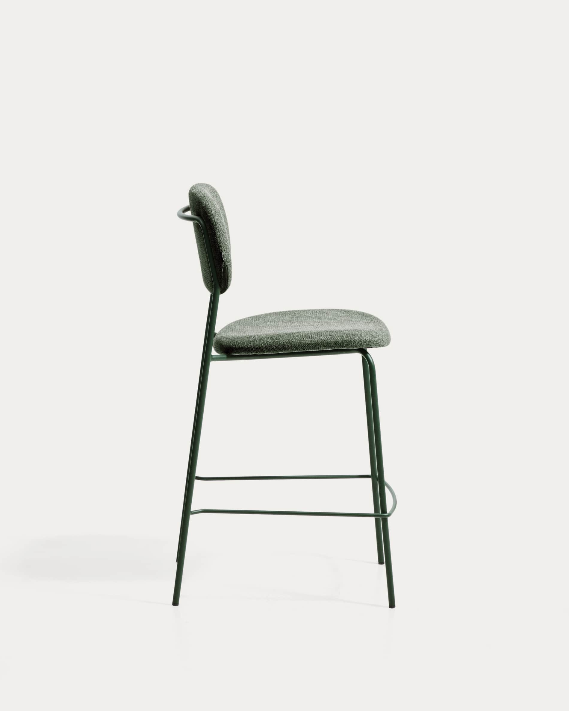 Meli stackable stool in green chenille with green metal legs FSC Mix Credit 65cm