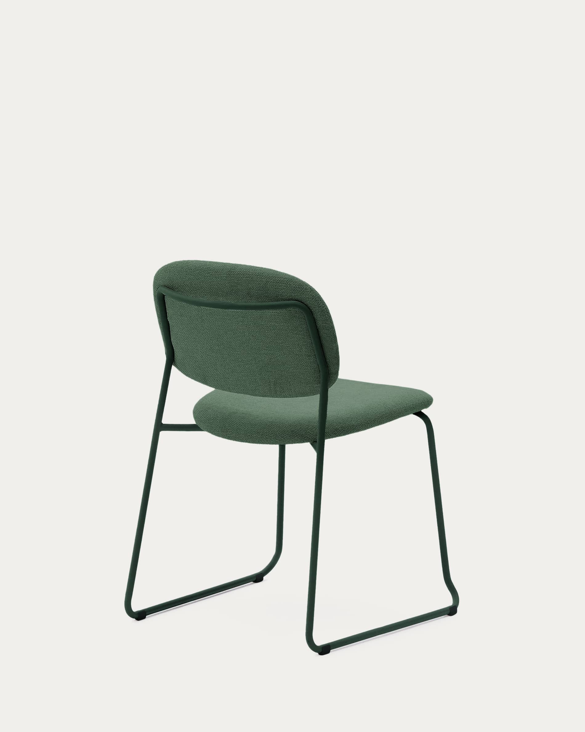 Meli stackable chair in green chenille with green metal legs FSC Mix Credit