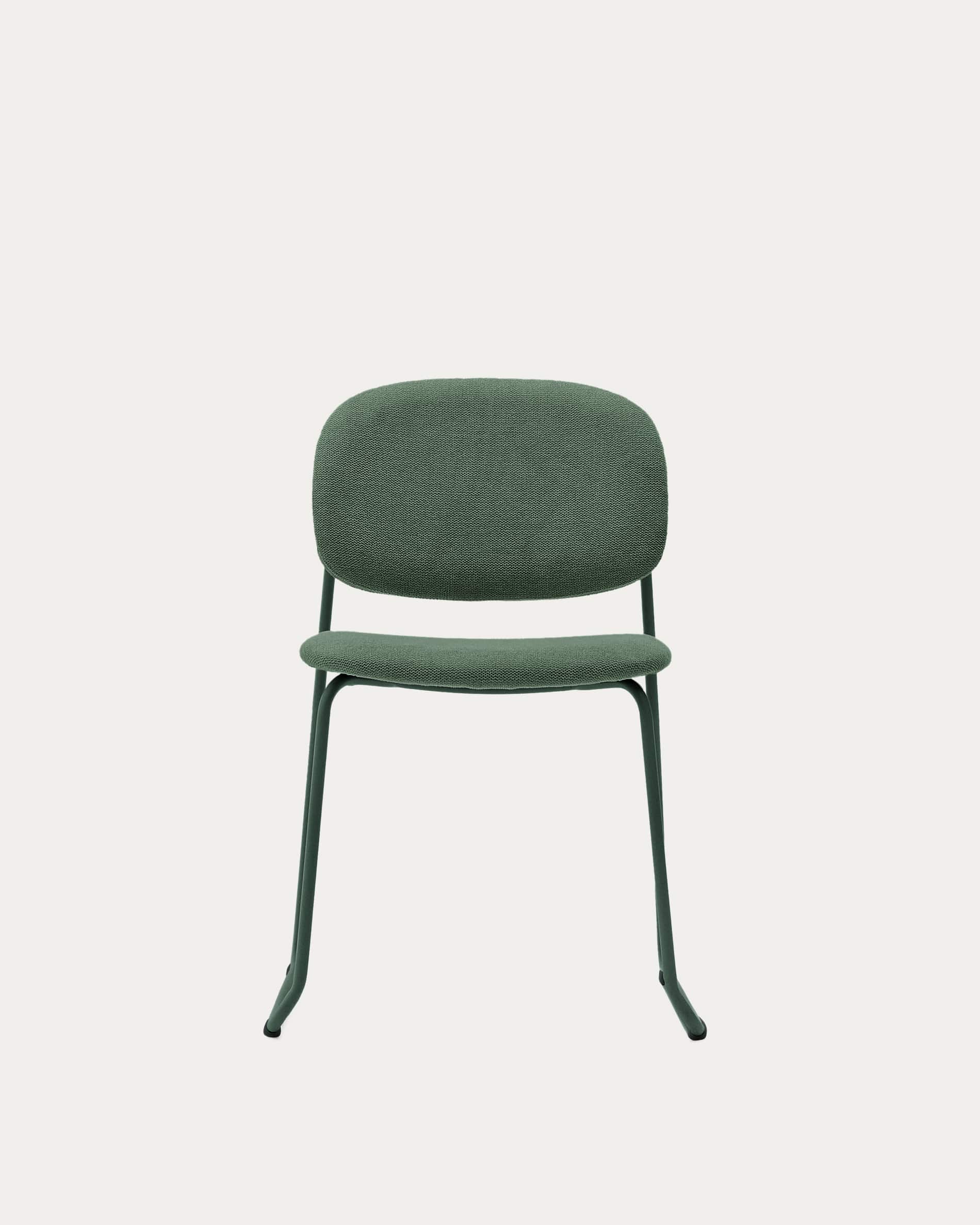 Meli stackable chair in green chenille with green metal legs FSC Mix Credit