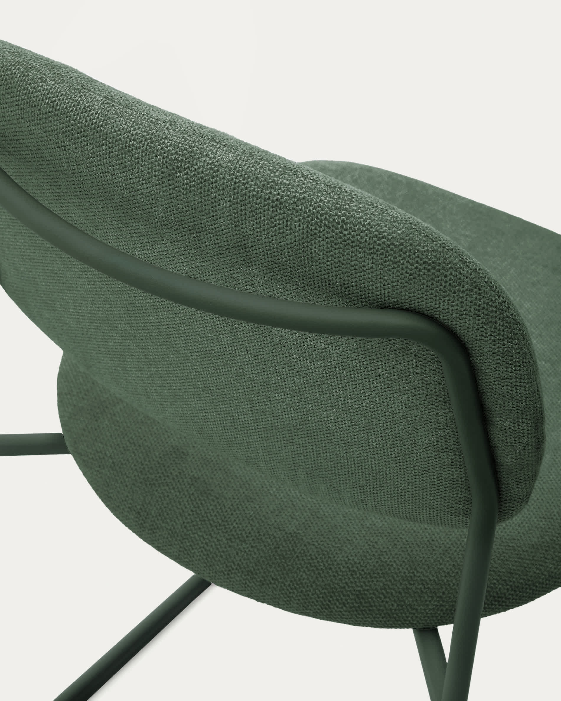 Meli stackable chair in green chenille with green metal legs FSC Mix Credit