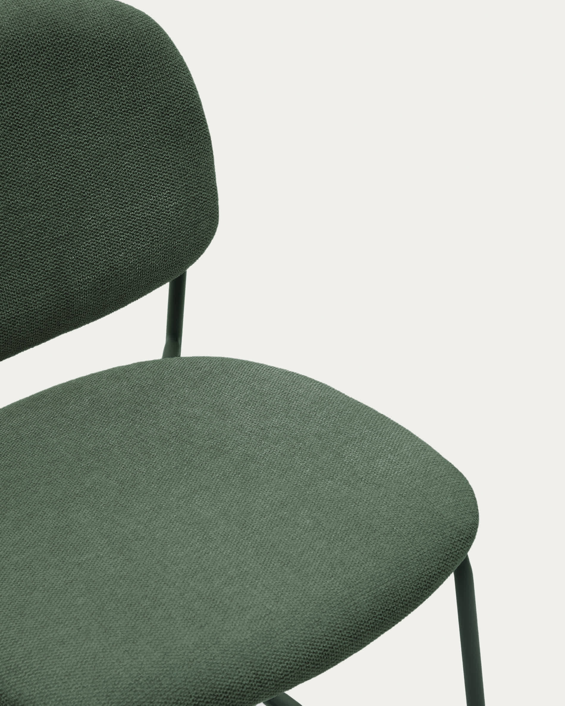Meli stackable chair in green chenille with green metal legs FSC Mix Credit