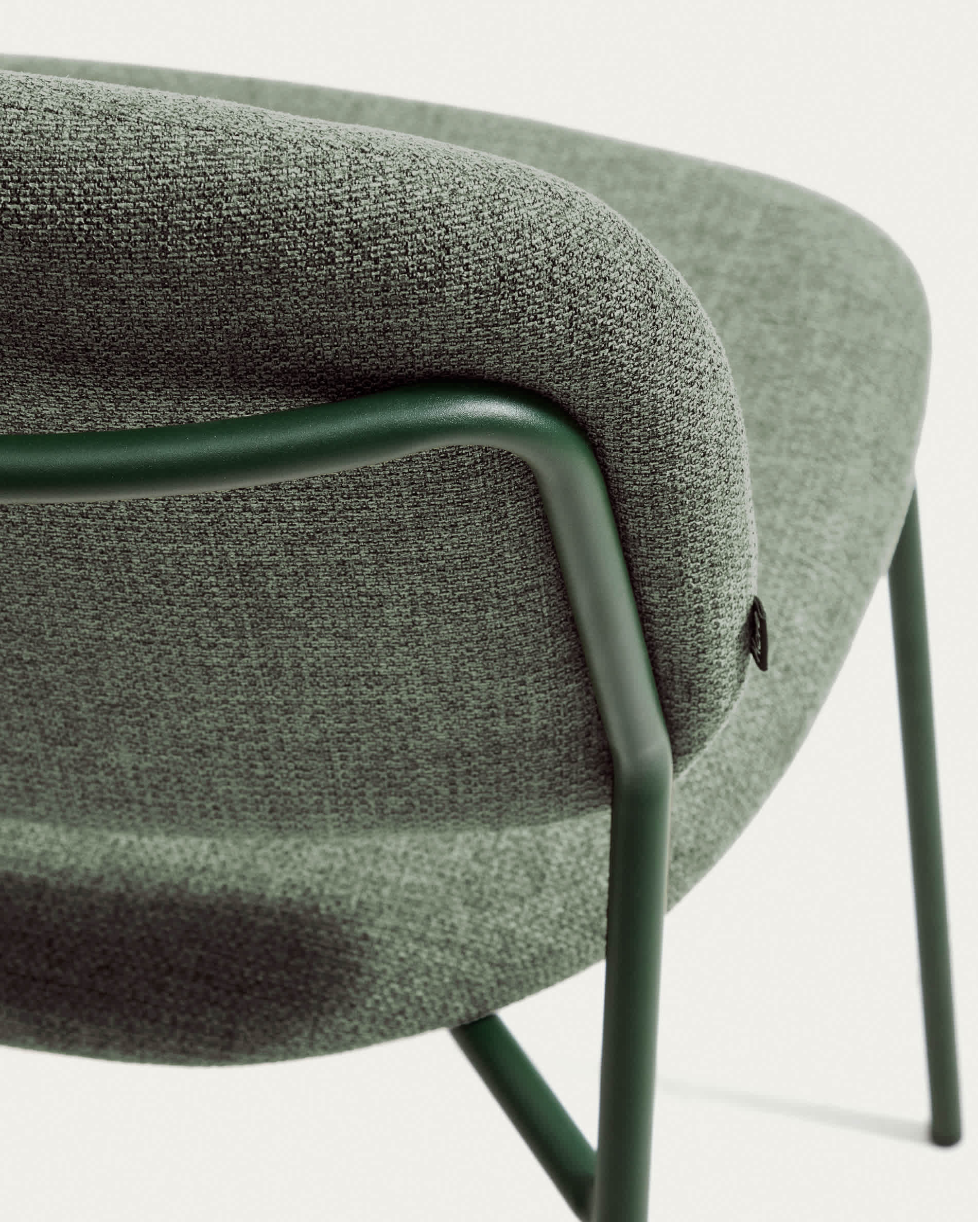 Meli stackable chair in green chenille with green metal legs FSC Mix Credit