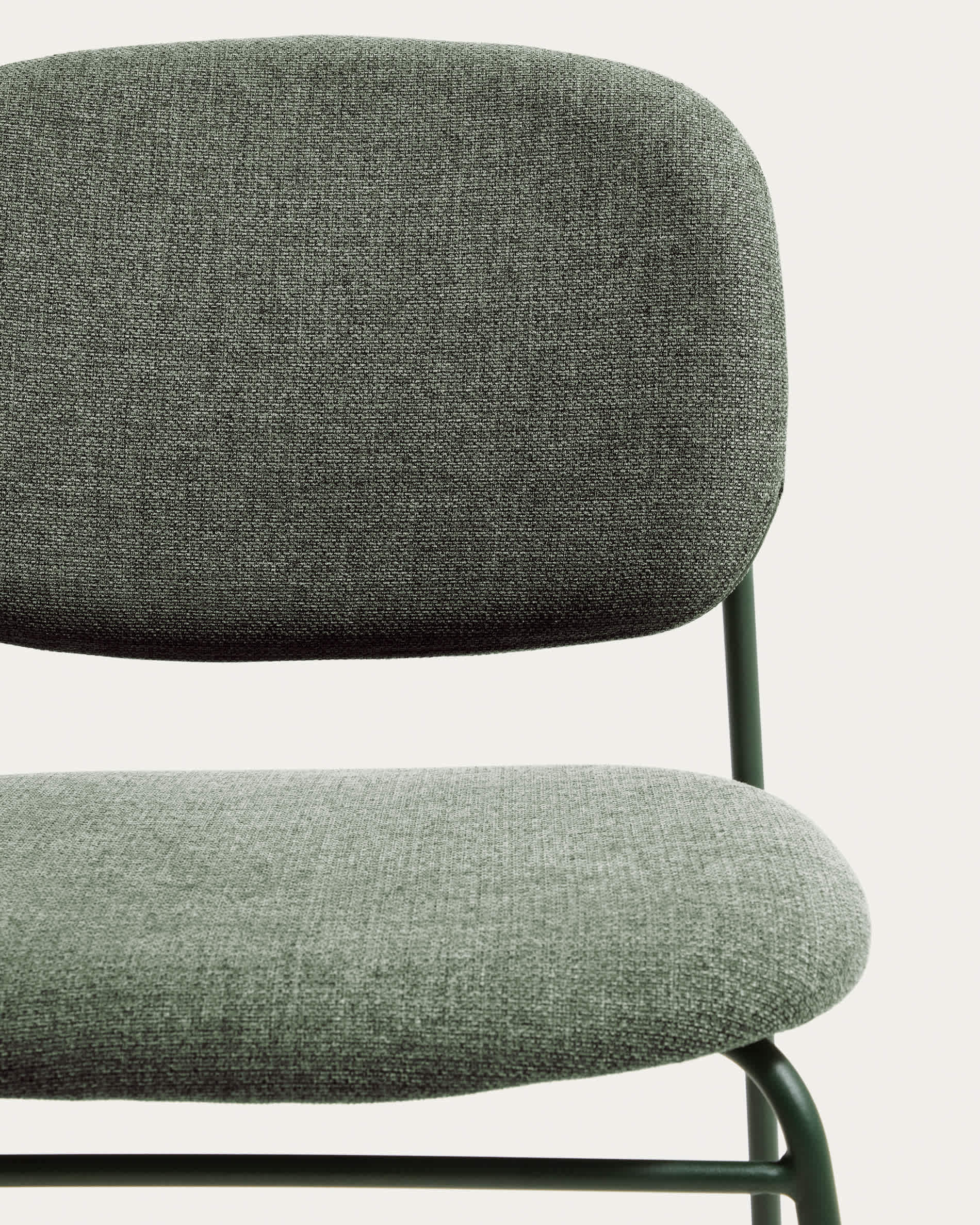 Meli stackable chair in green chenille with green metal legs FSC Mix Credit