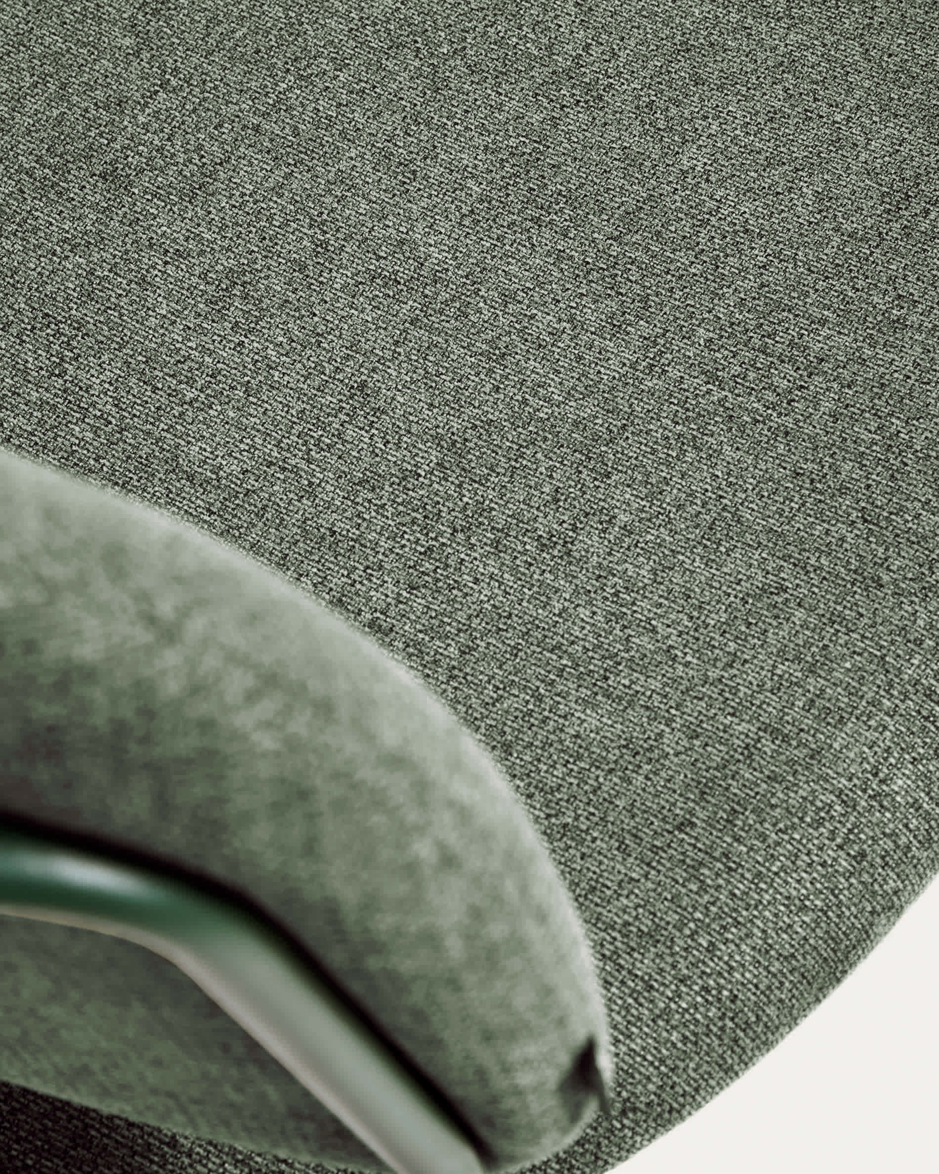 Meli stackable chair in green chenille with green metal legs FSC Mix Credit