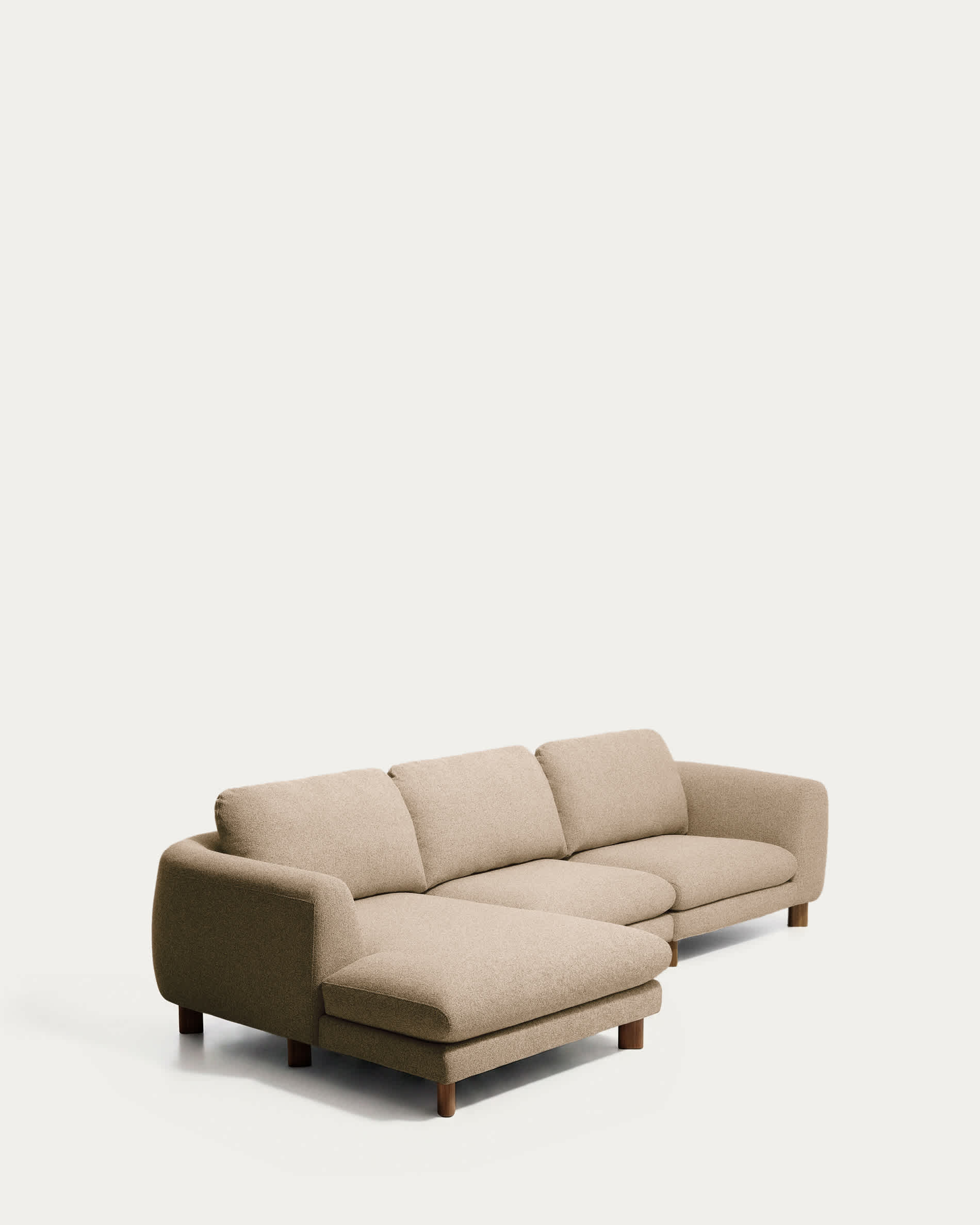 Vera light brown 4-seater sofa with left-hand chaise longue with walnut-finish solid ash wood legs 322 cm FSC Mix Credit