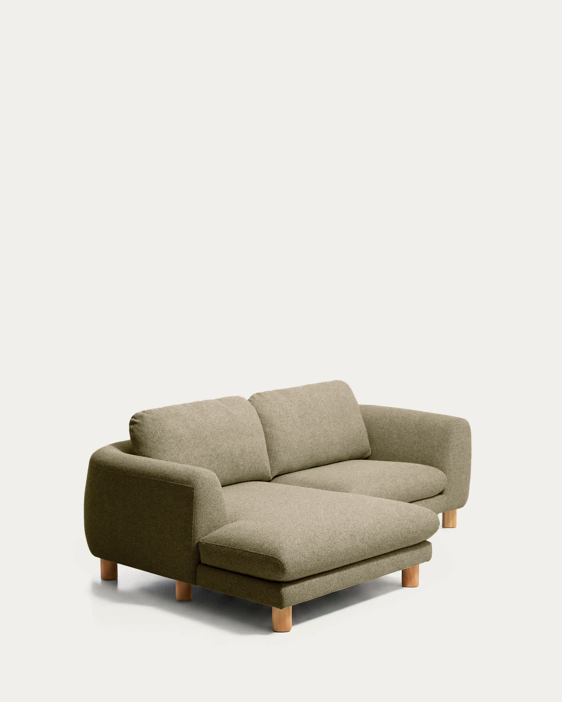 Vera olive green 3-seater sofa with left-hand chaise longue with natural-finish solid ash wood legs 232 cm FSC Mix Credit