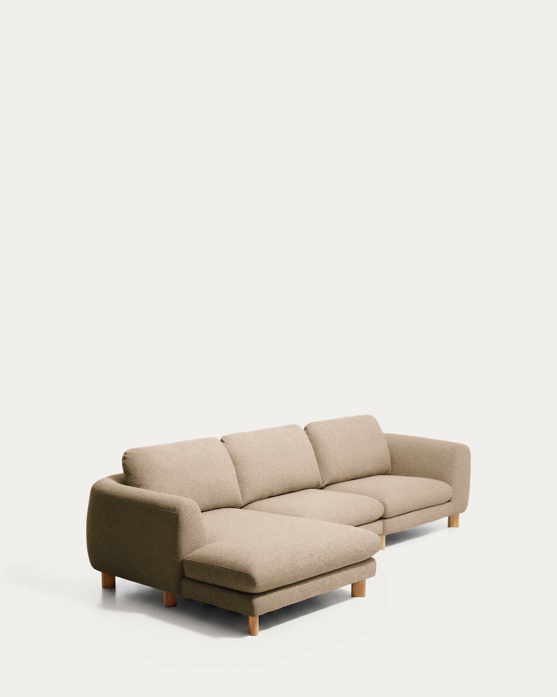 Vera light brown 4-seater sofa with left-hand chaise longue with natural-finish solid ash wood legs 322 cm FSC Mix Credit