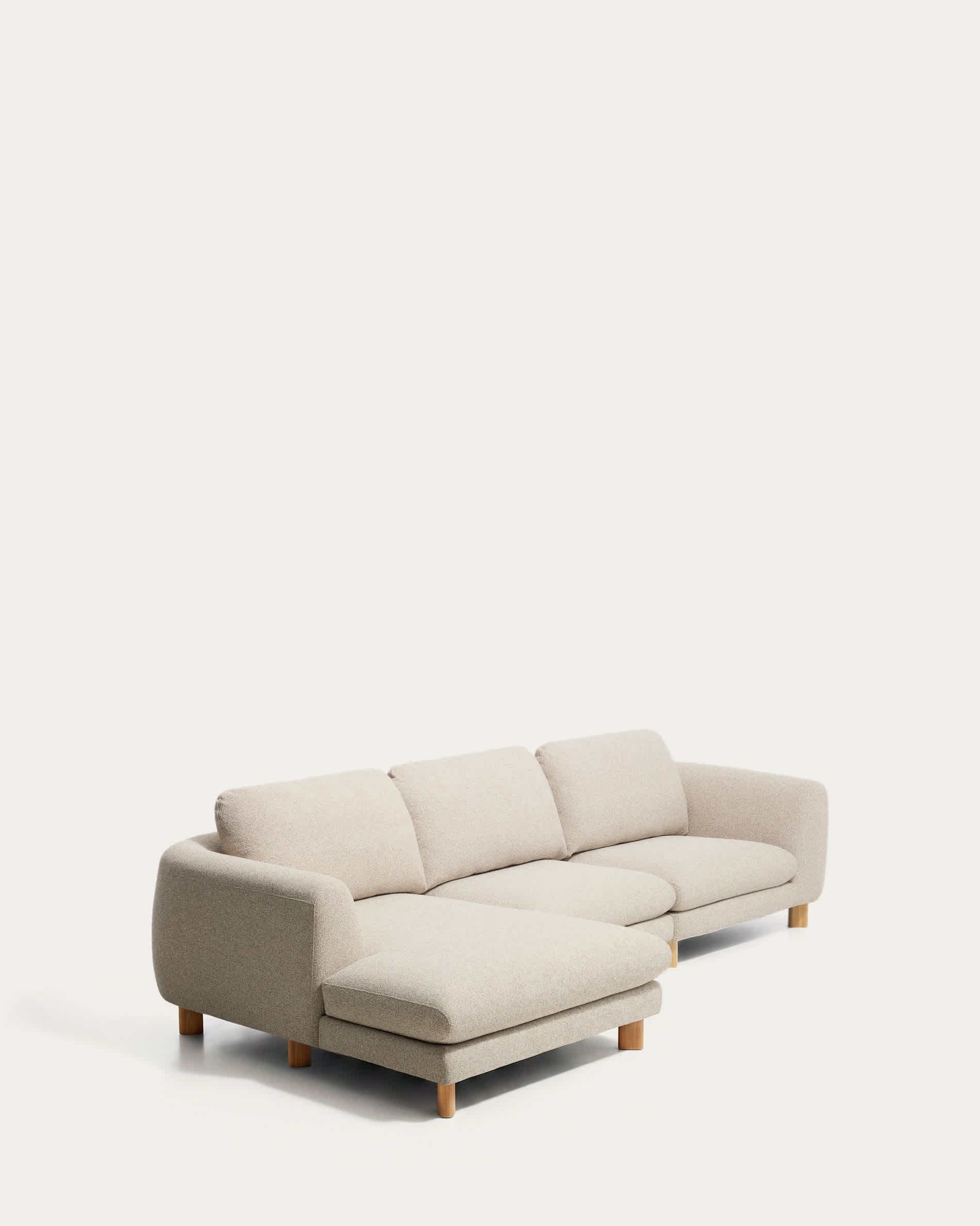 Vera beige 4-seater sofa with left-hand chaise longue with natural-finish solid ash wood legs 322 cm FSC Mix Credit